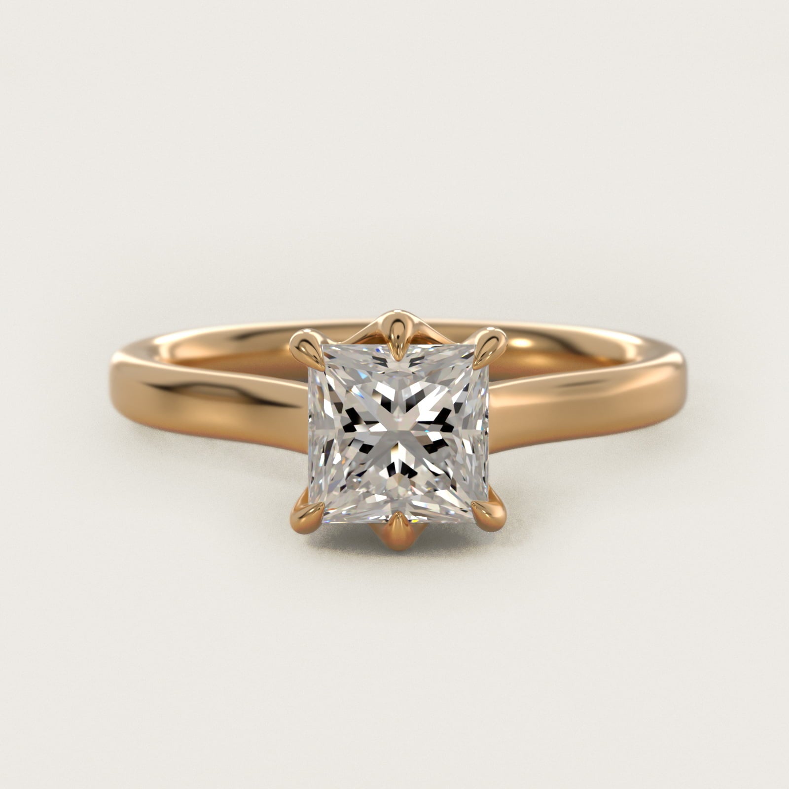The Gallery Collection Six-Prong Trellis Solitaire Diamond Engagement Ring in 18k Yellow Gold - Princess Center