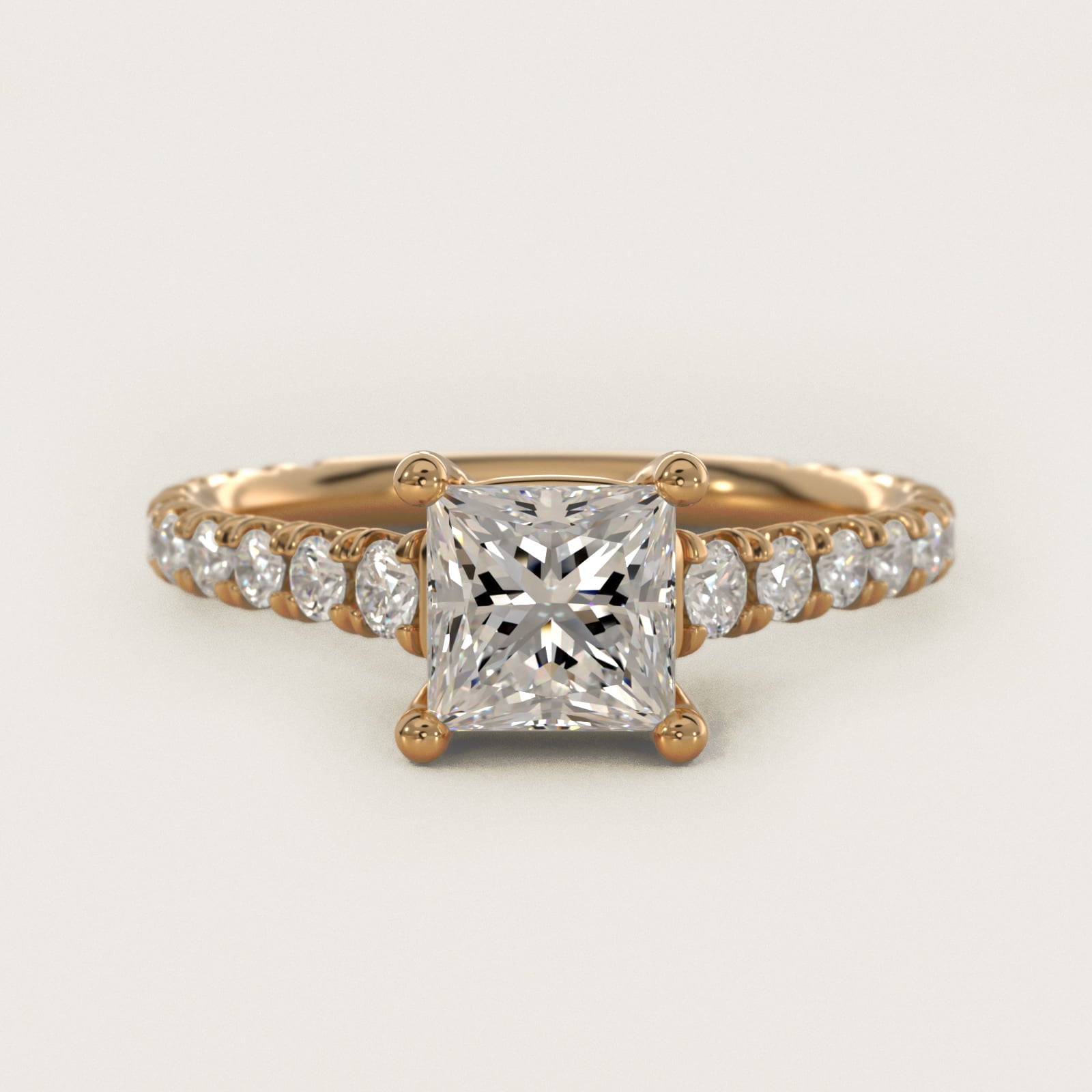The Gallery Collection™ Cathedral PavŽ Diamond Engagement Ring in 14K Yellow Gold (5/8 ct. tw.) - Princess Center
