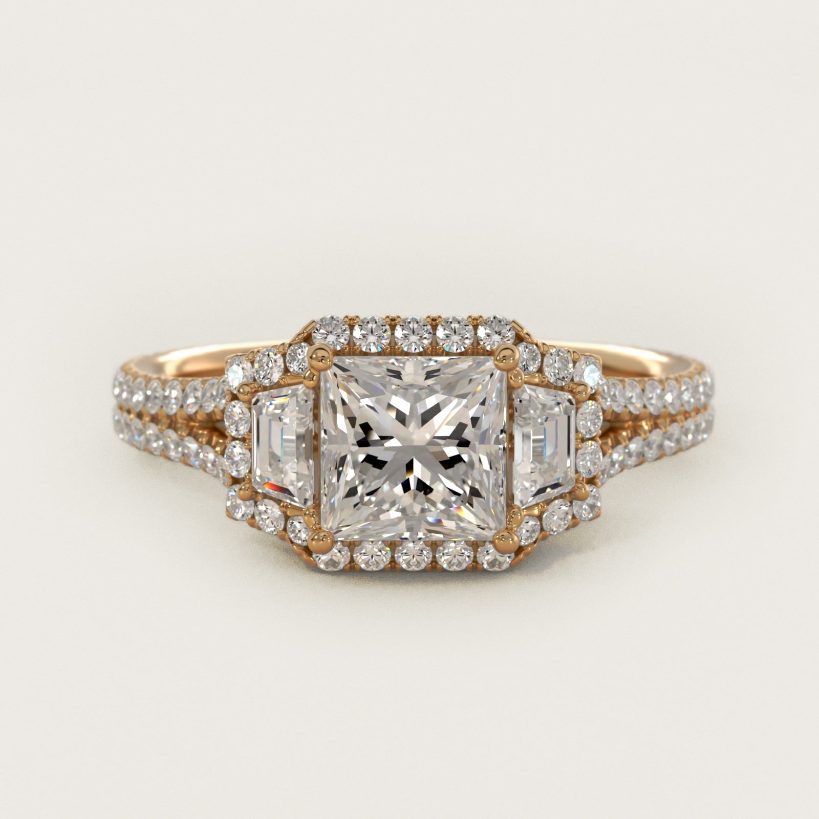 The Gallery Collection? Cathedral Pav? Diamond Engagement Ring in 18k Yellow Gold (5/8 ct. tw.) - Princess Center