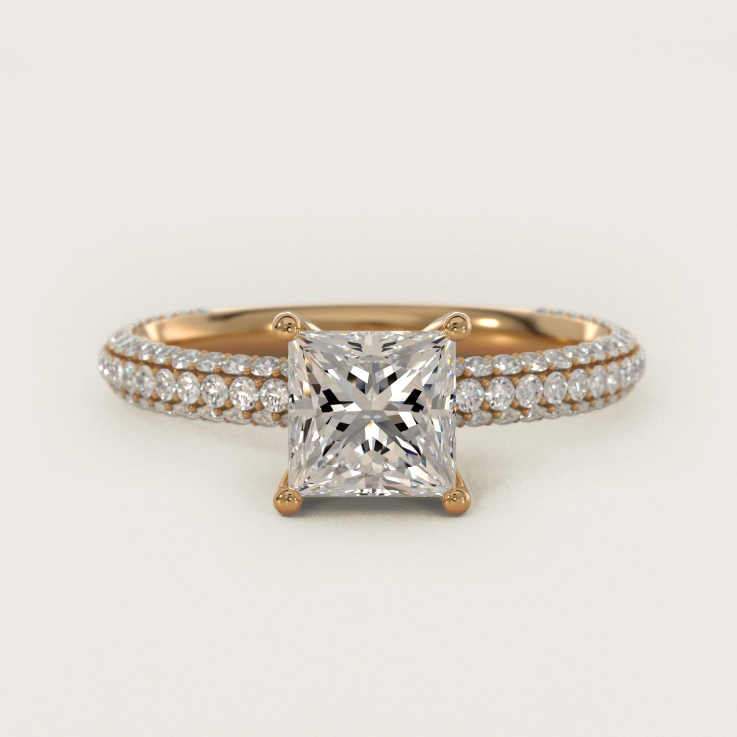 The Gallery Collection™ Rolled MicropavŽ Diamond Engagement Ring in 14K Yellow Gold (3/8 ct. tw.) - Princess Center