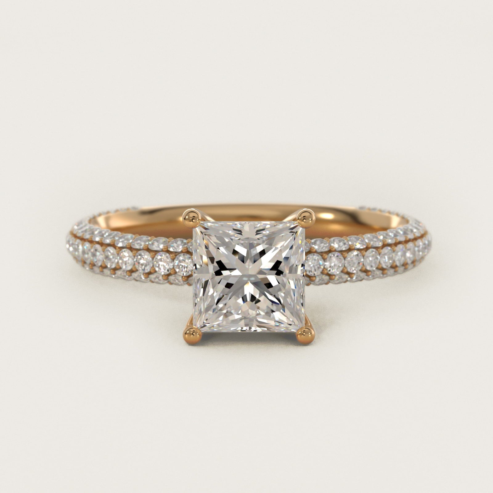 The Gallery Collection™ Rolled MicropavŽ Diamond Engagement Ring in 14K Yellow Gold (3/8 ct. tw.) - Princess Center