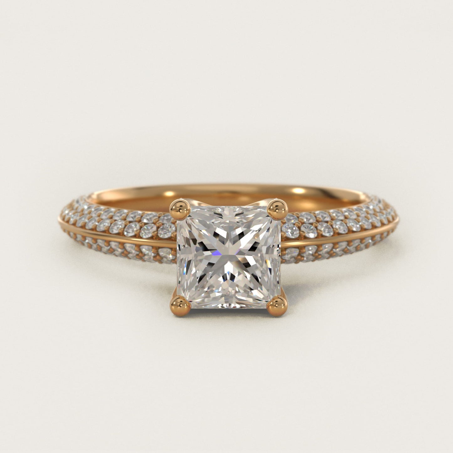The Gallery Collection™ Knife Edge MicropavŽ Diamond Engagement Ring in 14K Yellow Gold (3/8 ct. tw.) - Princess Center