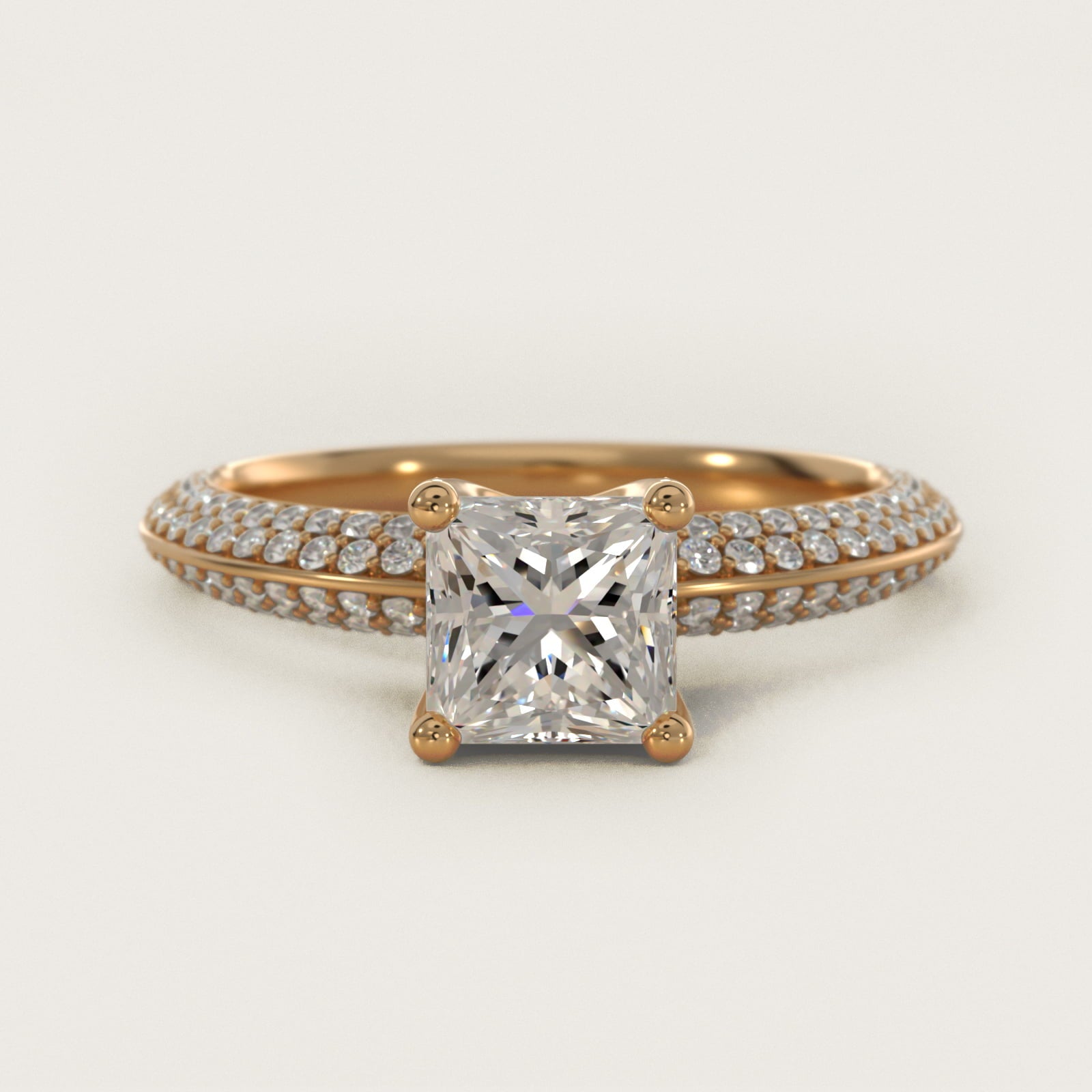 The Gallery Collection™ Knife Edge MicropavŽ Diamond Engagement Ring in 14K Yellow Gold (3/8 ct. tw.) - Princess Center