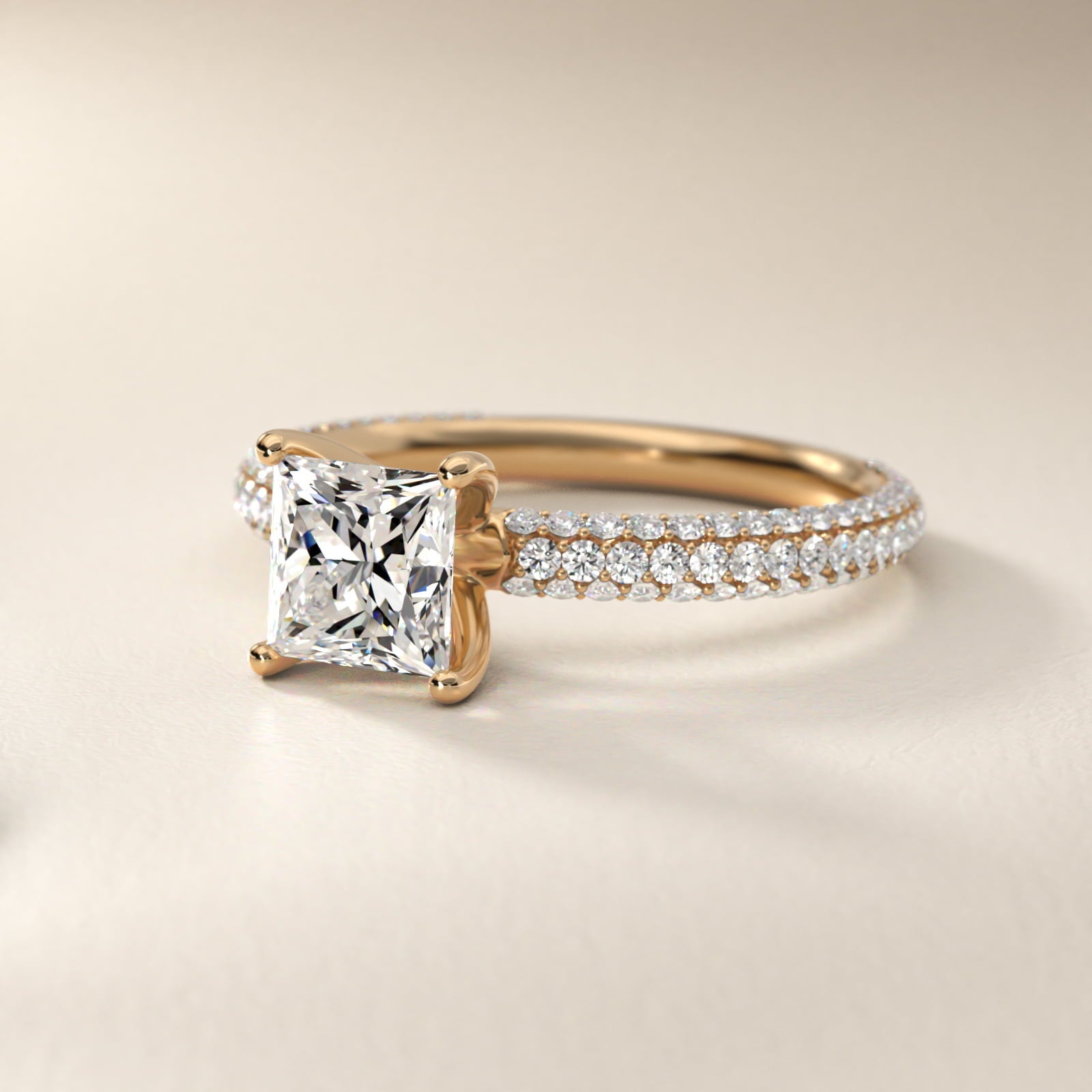 The Gallery Collection? Rolled Micropav? Diamond Engagement Ring in 18k Yellow Gold (3/8 ct. tw.) - Princess Center