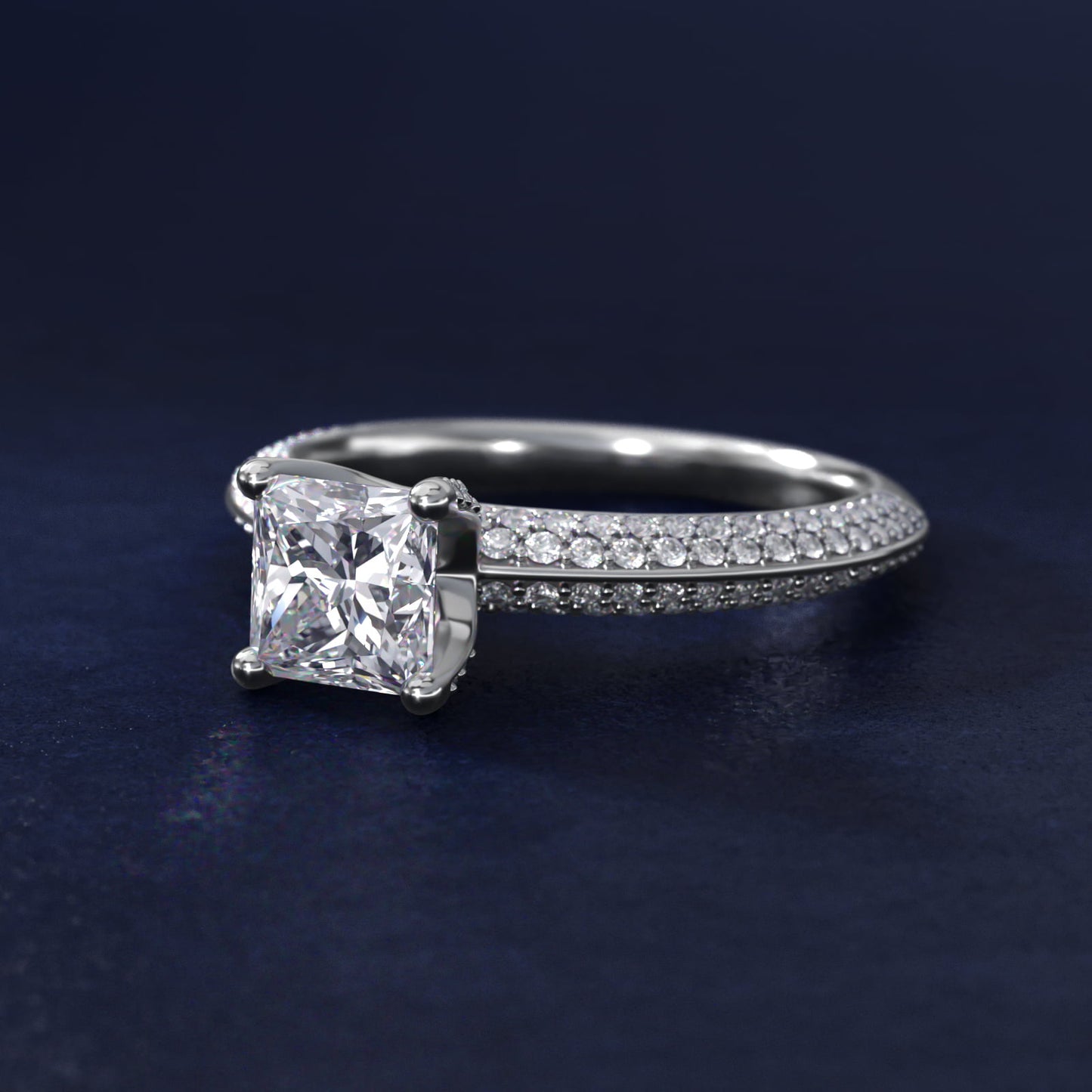The Gallery Collection™ Knife Edge MicropavŽ Diamond Engagement Ring in Platinum (3/8 ct. tw.) - Princess Center