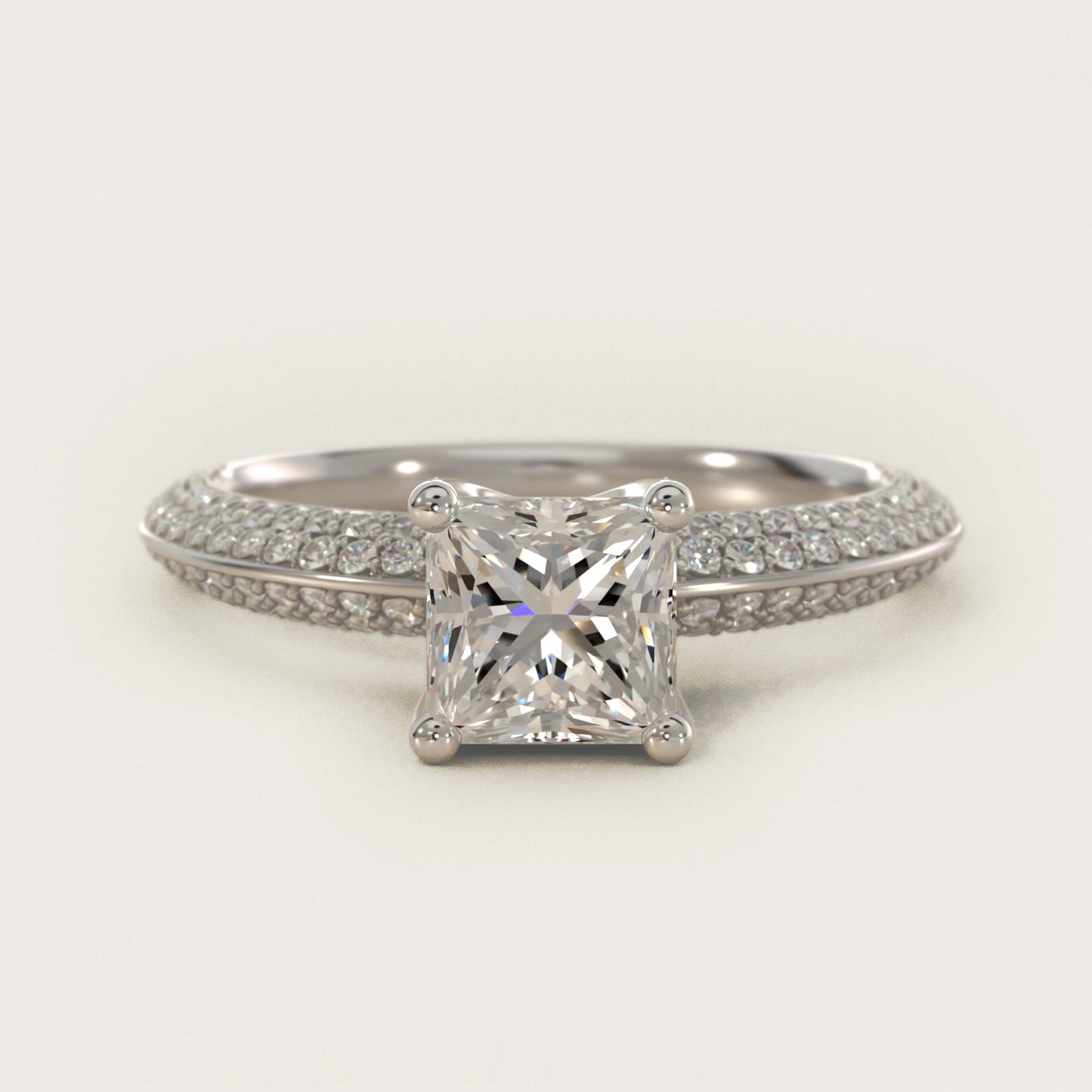 The Gallery Collection™ Knife Edge MicropavŽ Diamond Engagement Ring in Platinum (3/8 ct. tw.) - Princess Center