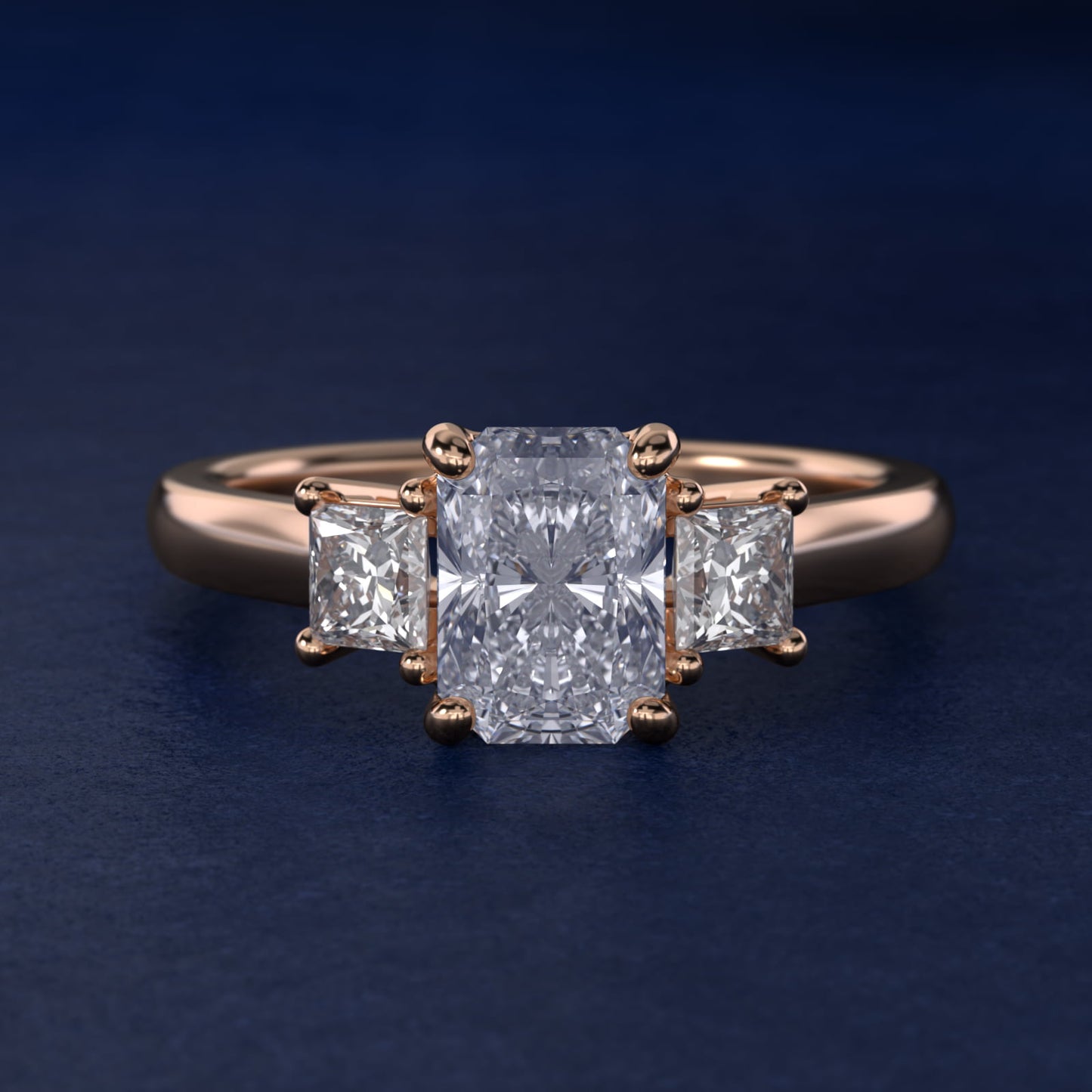The Gallery Collection™ Princess-Cut Three-Stone Diamond Engagement Ring in 14k Rose Gold (3/8 ct. tw.) - Radiant Center