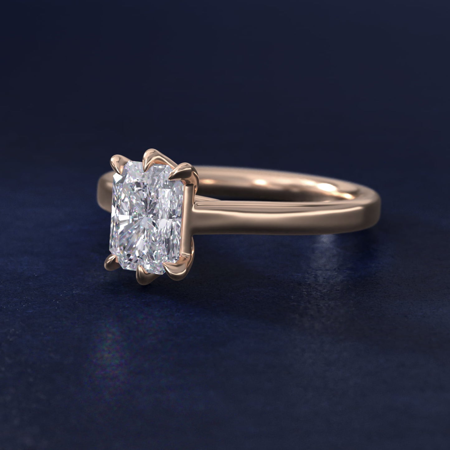 The Gallery Collection Six-Prong Trellis Solitaire Diamond Engagement Ring in 18k Rose Gold - Radiant Center