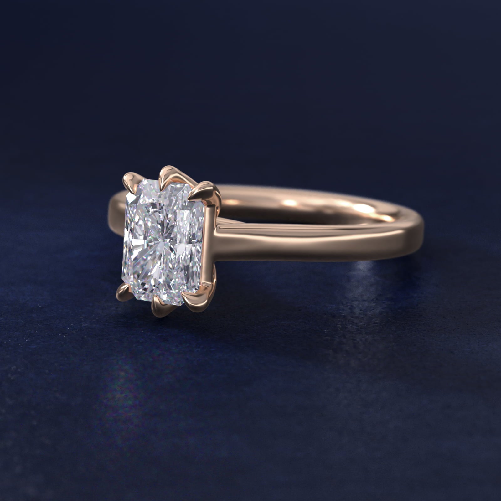 The Gallery Collection Six-Prong Trellis Solitaire Diamond Engagement Ring in 18k Rose Gold - Radiant Center