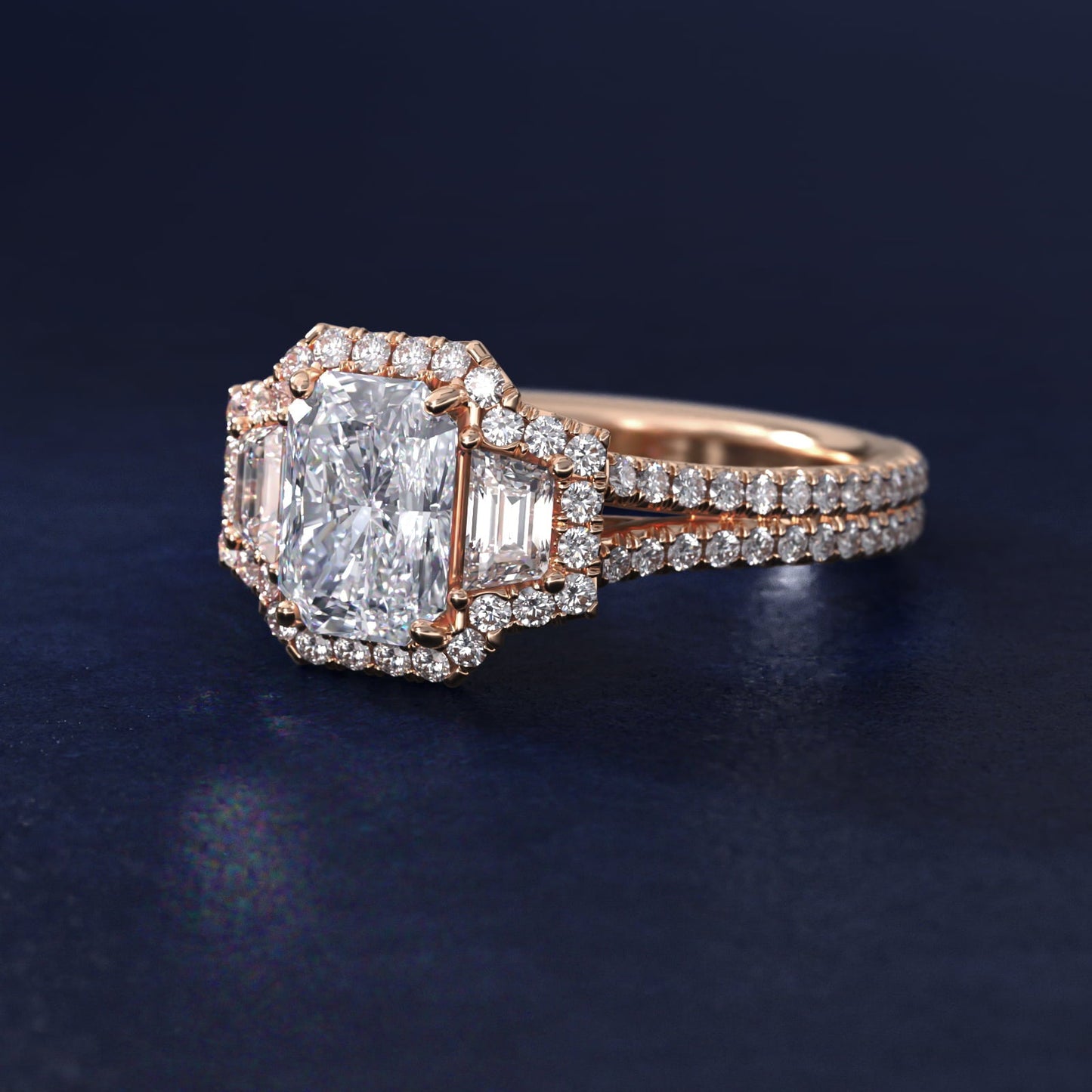 The Gallery Collection? Rolled Micropav? Diamond Engagement Ring in 18k Rose Gold (3/8 ct. tw.) - Radiant Center