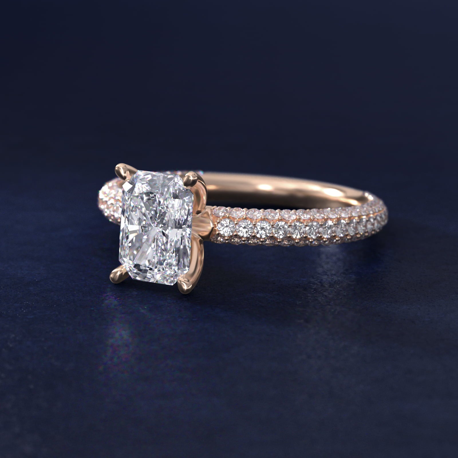 The Gallery Collection™ Rolled MicropavŽ Diamond Engagement Ring in 14k Rose Gold (3/8 ct. tw.) - Radiant Center