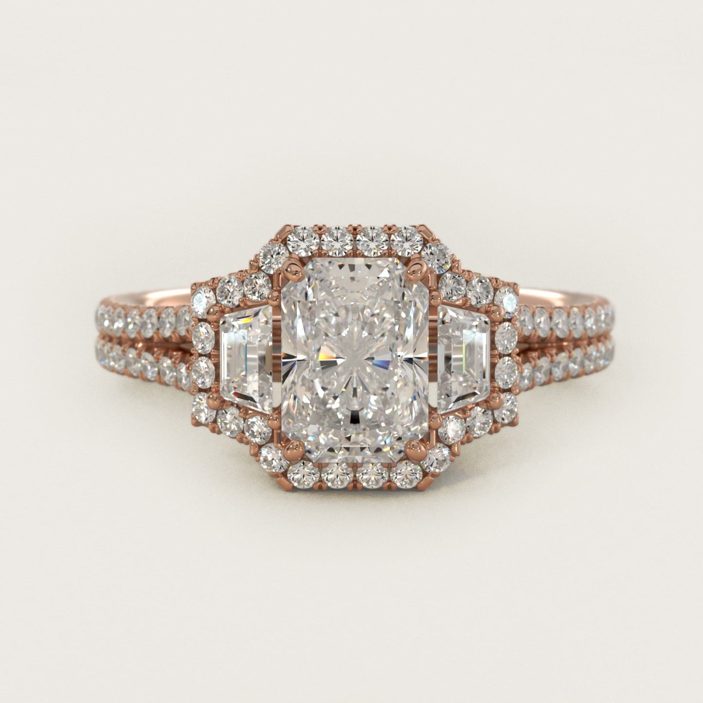 The Gallery Collection? Rolled Micropav? Diamond Engagement Ring in 18k Rose Gold (3/8 ct. tw.) - Radiant Center