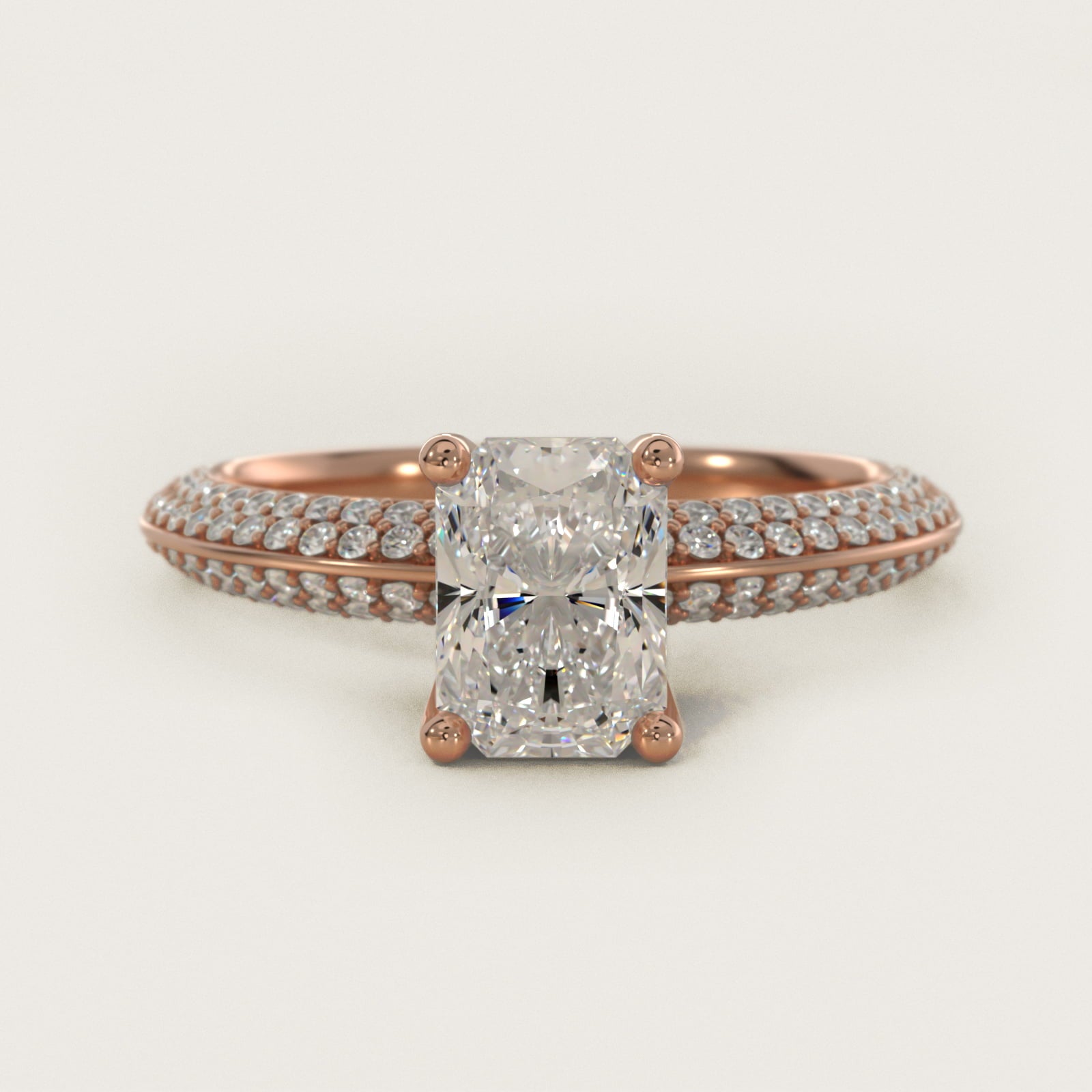 The Gallery Collection™ Knife Edge MicropavŽ Diamond Engagement Ring in 18k Rose Gold (3/8 ct. tw.) - Radiant Center