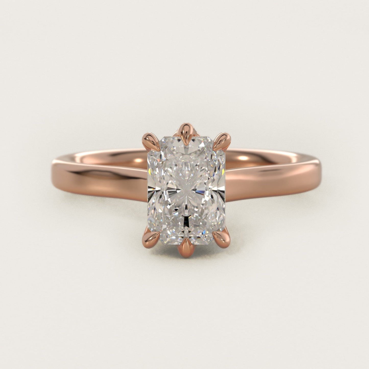 The Gallery Collection Six-Prong Trellis Solitaire Diamond Engagement Ring in 14k Rose Gold - Radiant Center