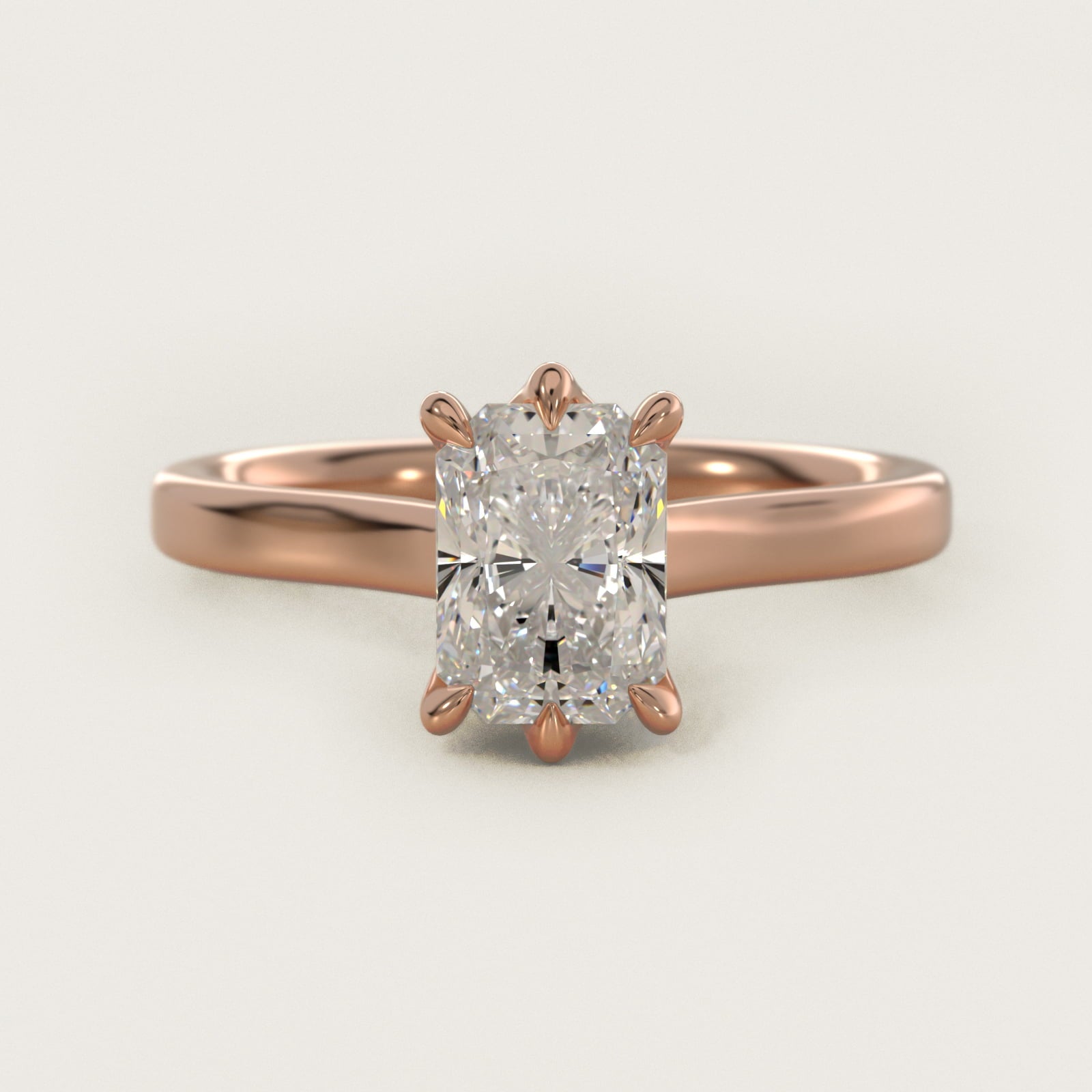 The Gallery Collection Six-Prong Trellis Solitaire Diamond Engagement Ring in 18k Rose Gold - Radiant Center