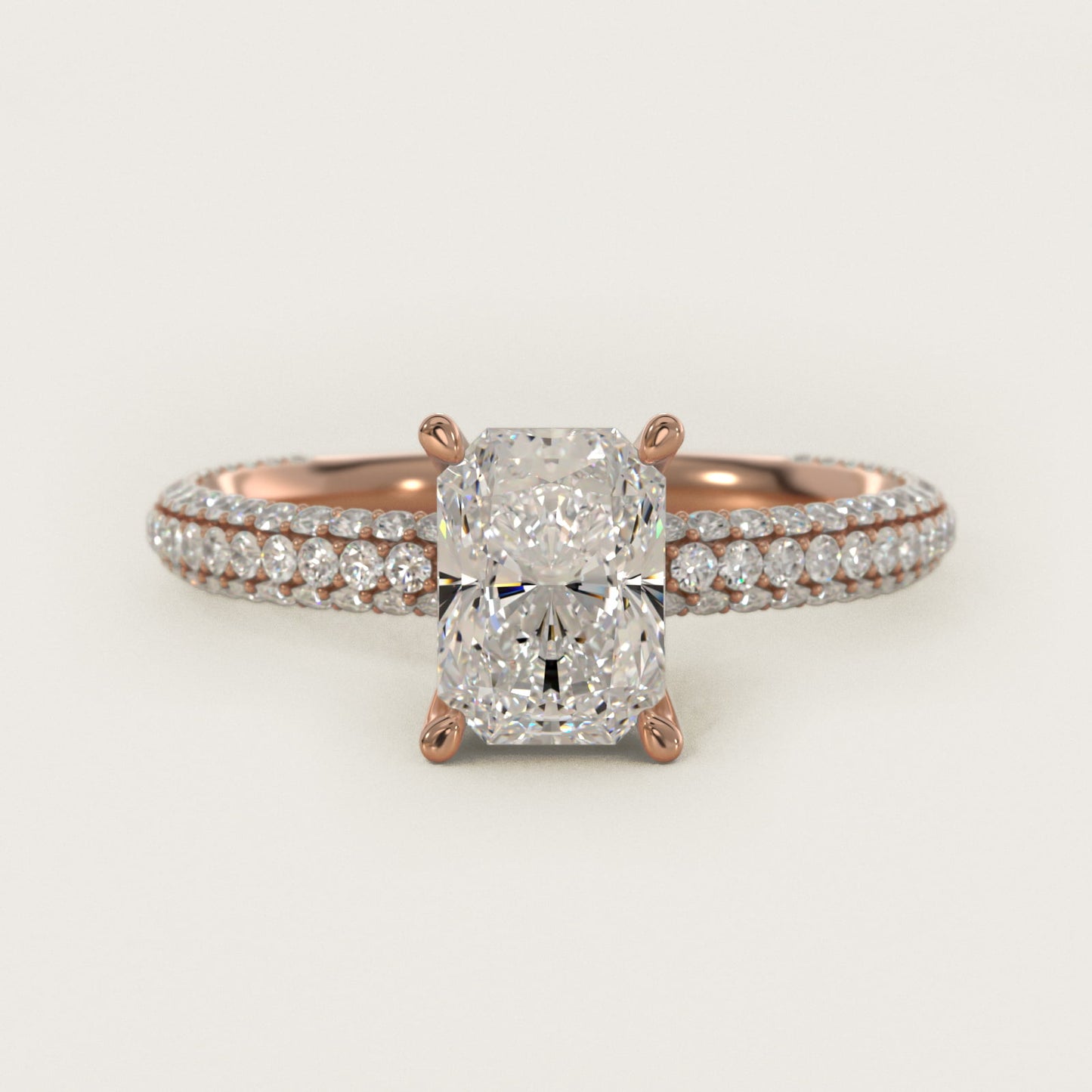 The Gallery Collection™ Rolled MicropavŽ Diamond Engagement Ring in 14k Rose Gold (3/8 ct. tw.) - Radiant Center