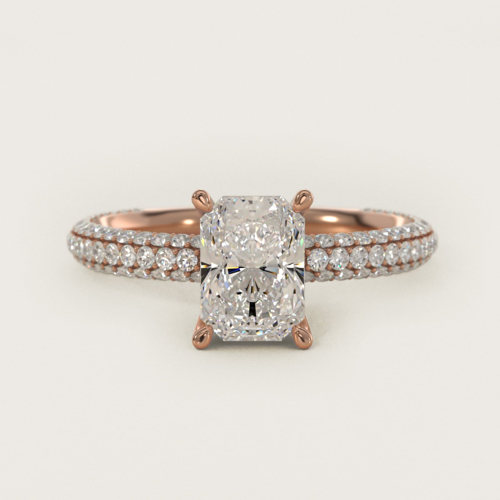 The Gallery Collection™ Rolled MicropavŽ Diamond Engagement Ring in 14k Rose Gold (3/8 ct. tw.) - Radiant Center