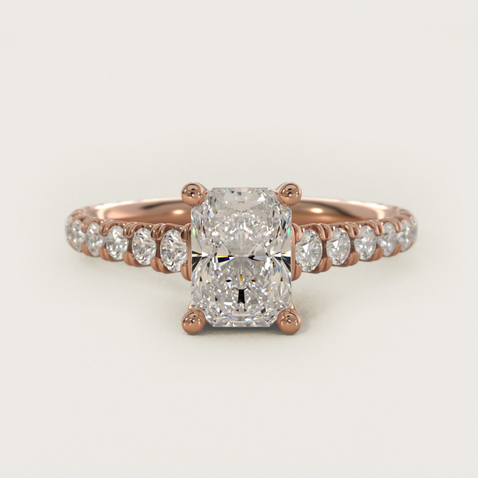 The Gallery Collection™ Cathedral PavŽ Diamond Engagement Ring in 14k Rose Gold (5/8 ct. tw.) - Radiant Center
