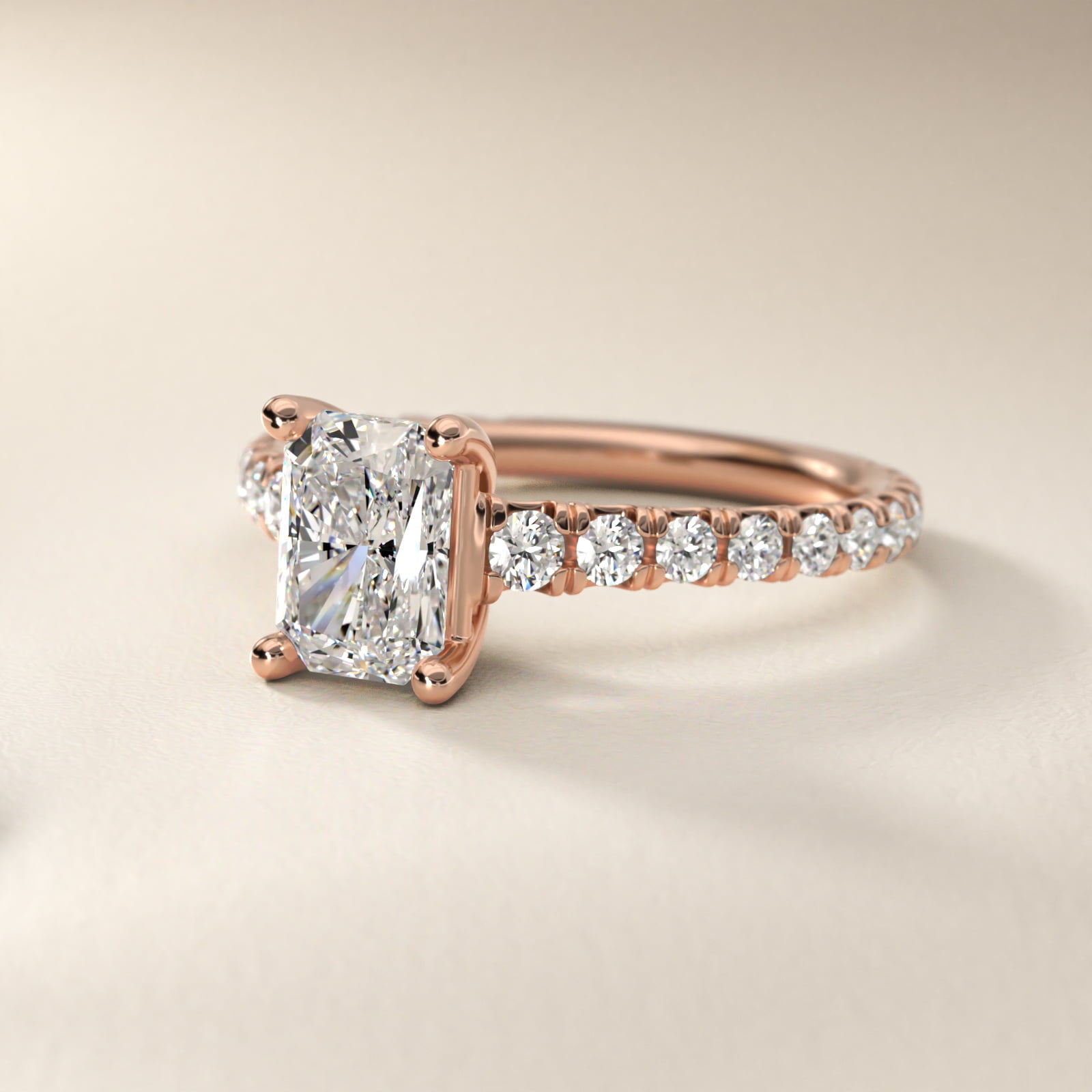The Gallery Collection™ Cathedral PavŽ Diamond Engagement Ring in 14k Rose Gold (5/8 ct. tw.) - Radiant Center