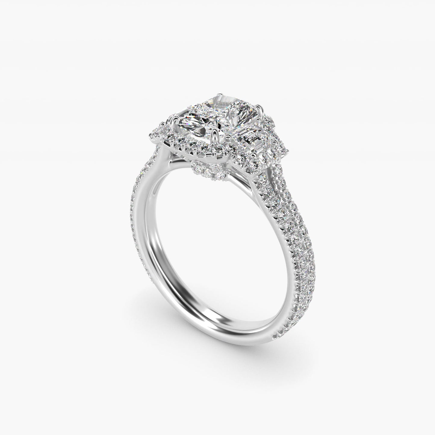 The Gallery Collection™ Emerald Three Stone Halo Diamond Engagement Ring in 14k White Gold (1.50 ct. tw.) - Radiant Center
