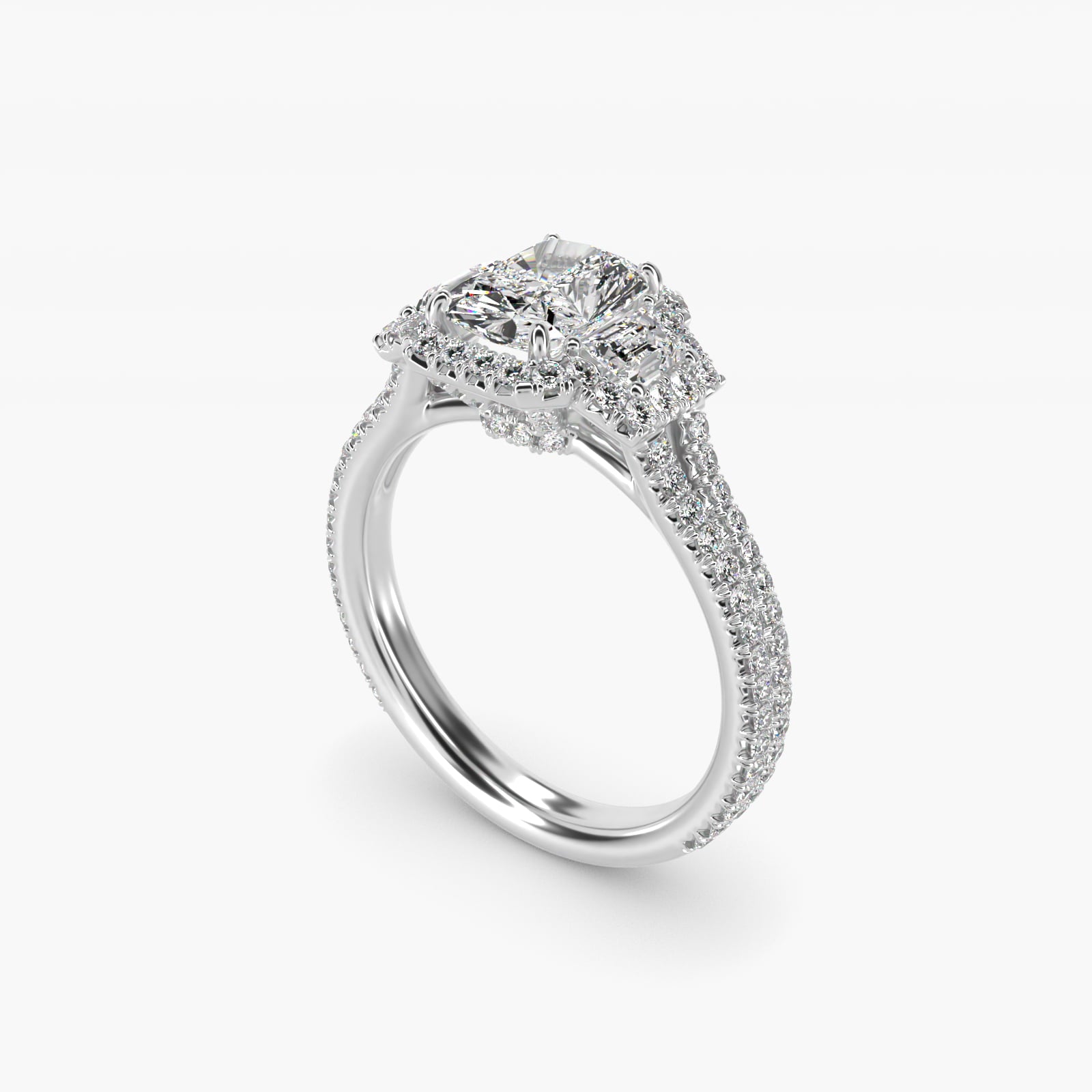 The Gallery Collection™ Emerald Three Stone Halo Diamond Engagement Ring in 14k White Gold (1.50 ct. tw.) - Radiant Center