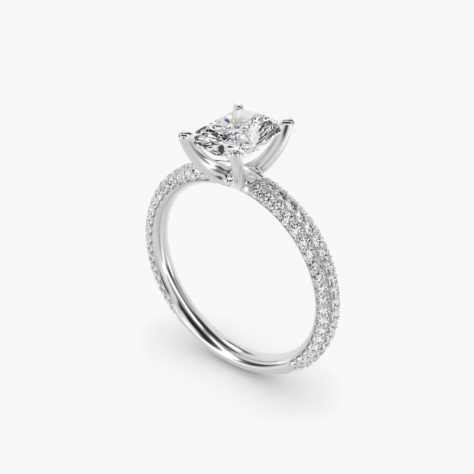 The Gallery Collection™ Rolled MicropavŽ Diamond Engagement Ring in 14k White Gold (3/8 ct. tw.) - Radiant Center