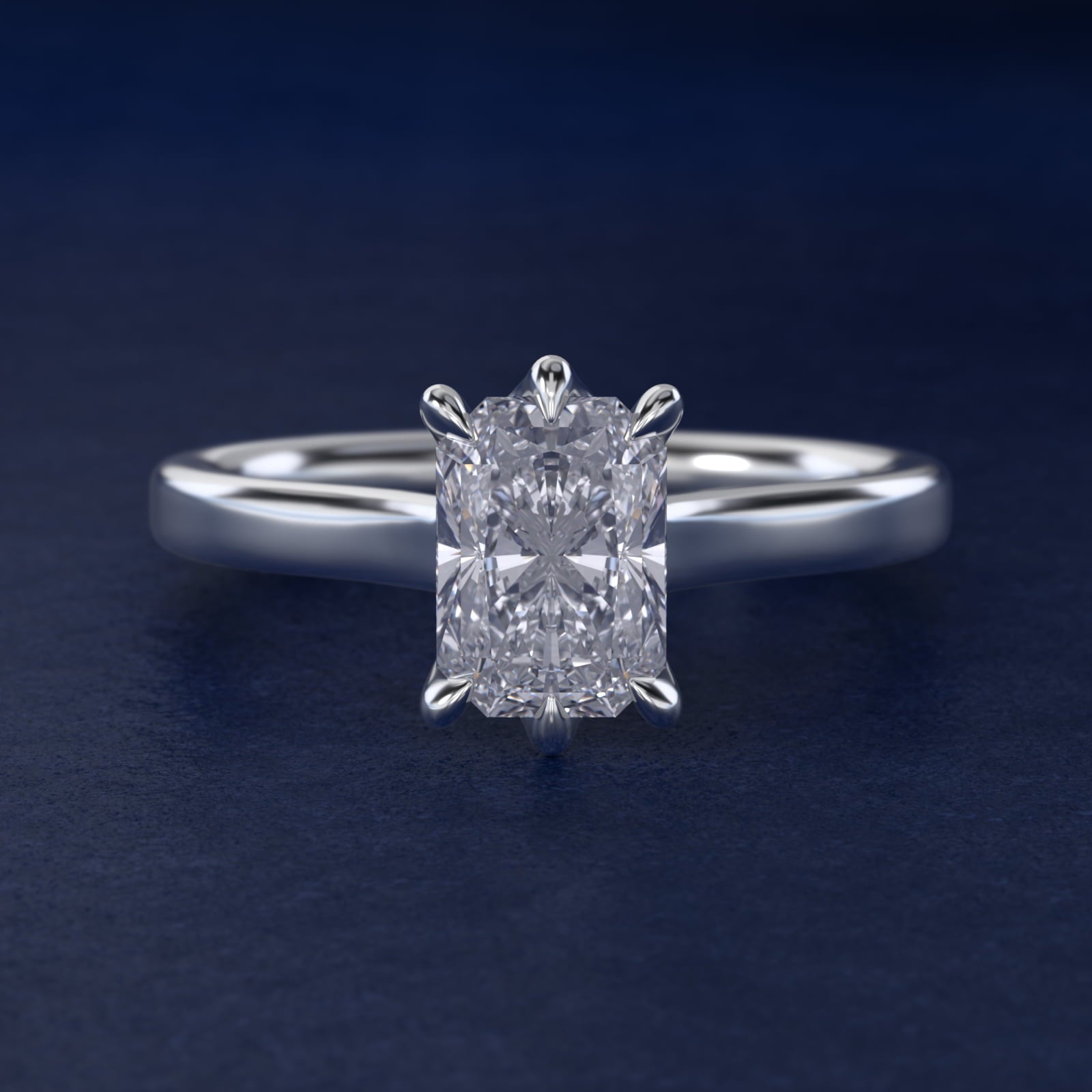 The Gallery Collection Six-Prong Trellis Solitaire Diamond Engagement Ring in 18k White Gold - Radiant Center