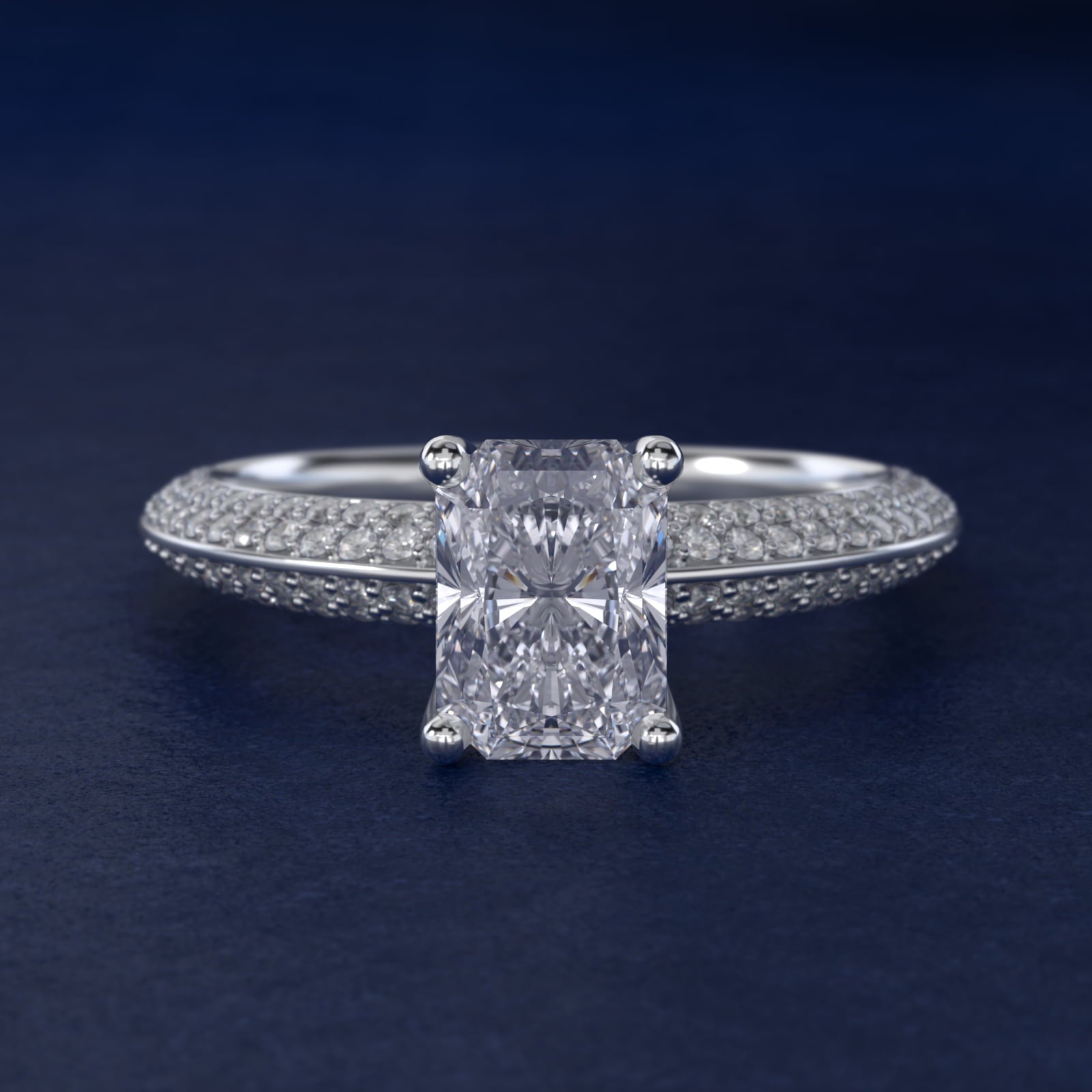 The Gallery Collection™ Knife Edge MicropavŽ Diamond Engagement Ring in 18k White Gold (3/8 ct. tw.) - Radiant Center