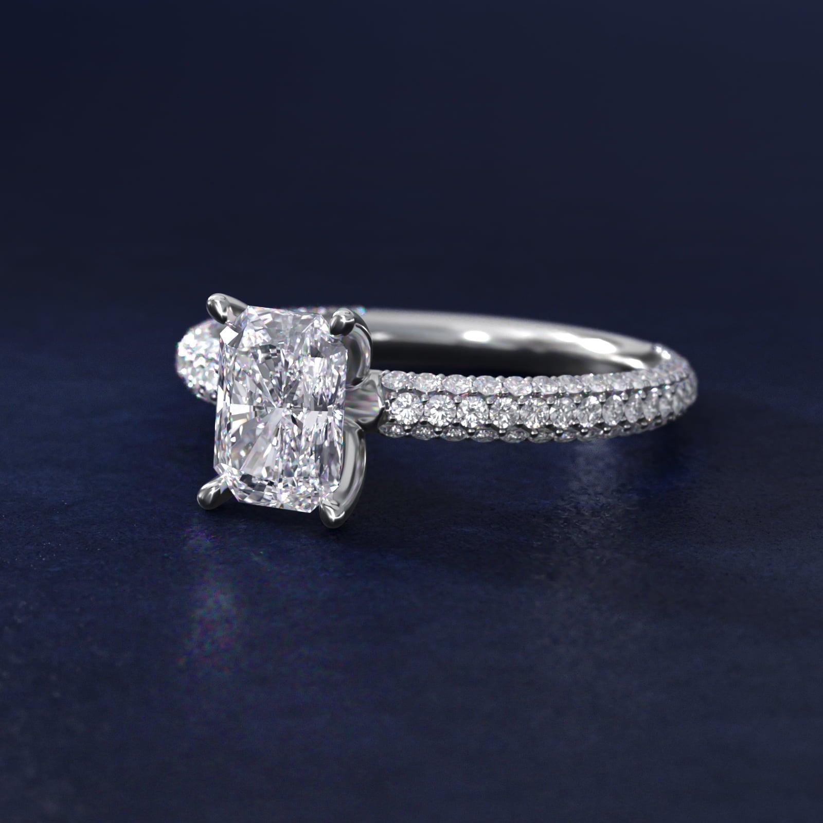 The Gallery Collection™ Rolled MicropavŽ Diamond Engagement Ring in 14k White Gold (3/8 ct. tw.) - Radiant Center