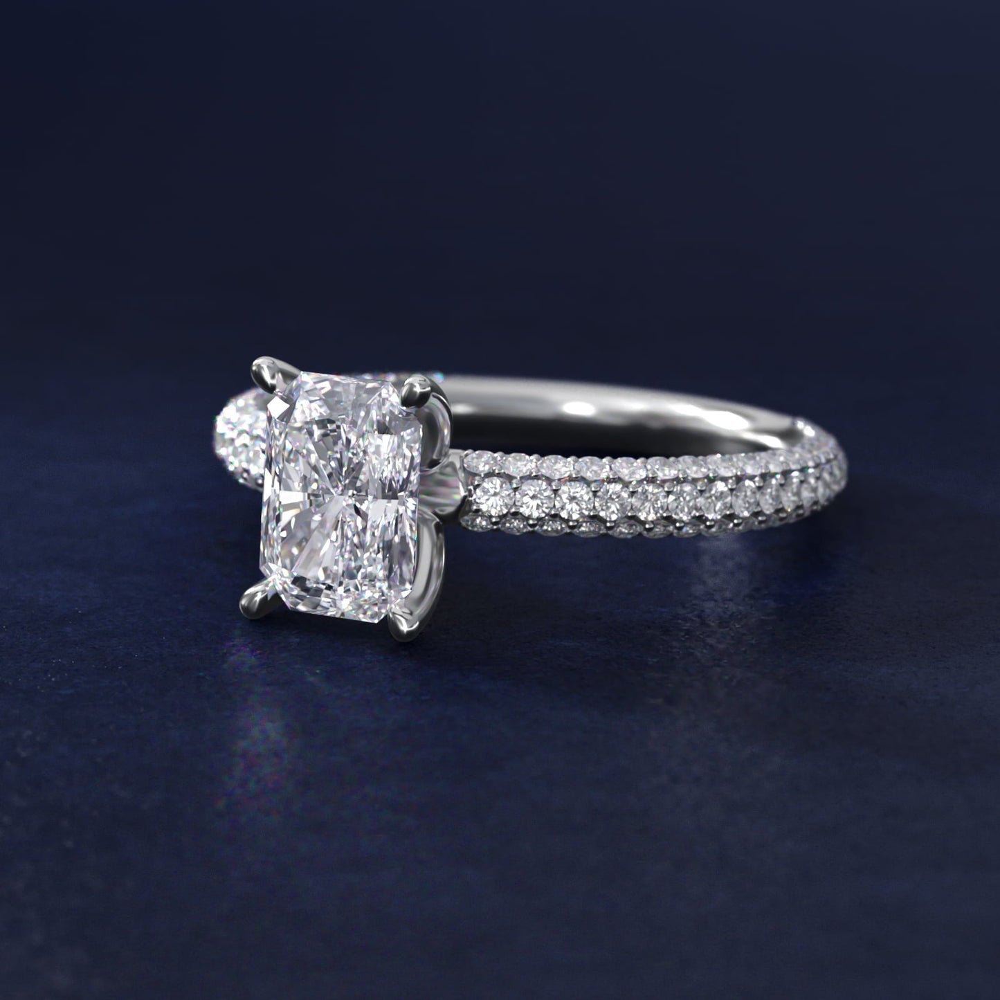 The Gallery Collection? Rolled Micropav? Diamond Engagement Ring in 18k White Gold (3/8 ct. tw.) - Radiant Center
