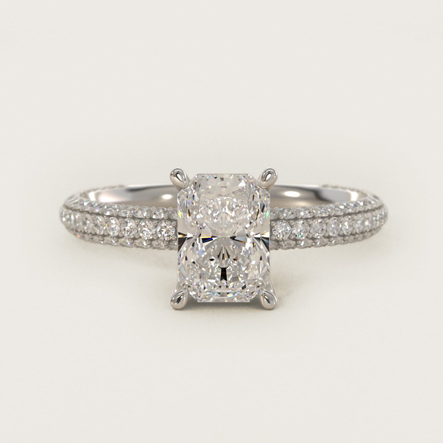 The Gallery Collection™ Rolled MicropavŽ Diamond Engagement Ring in 14k White Gold (3/8 ct. tw.) - Radiant Center