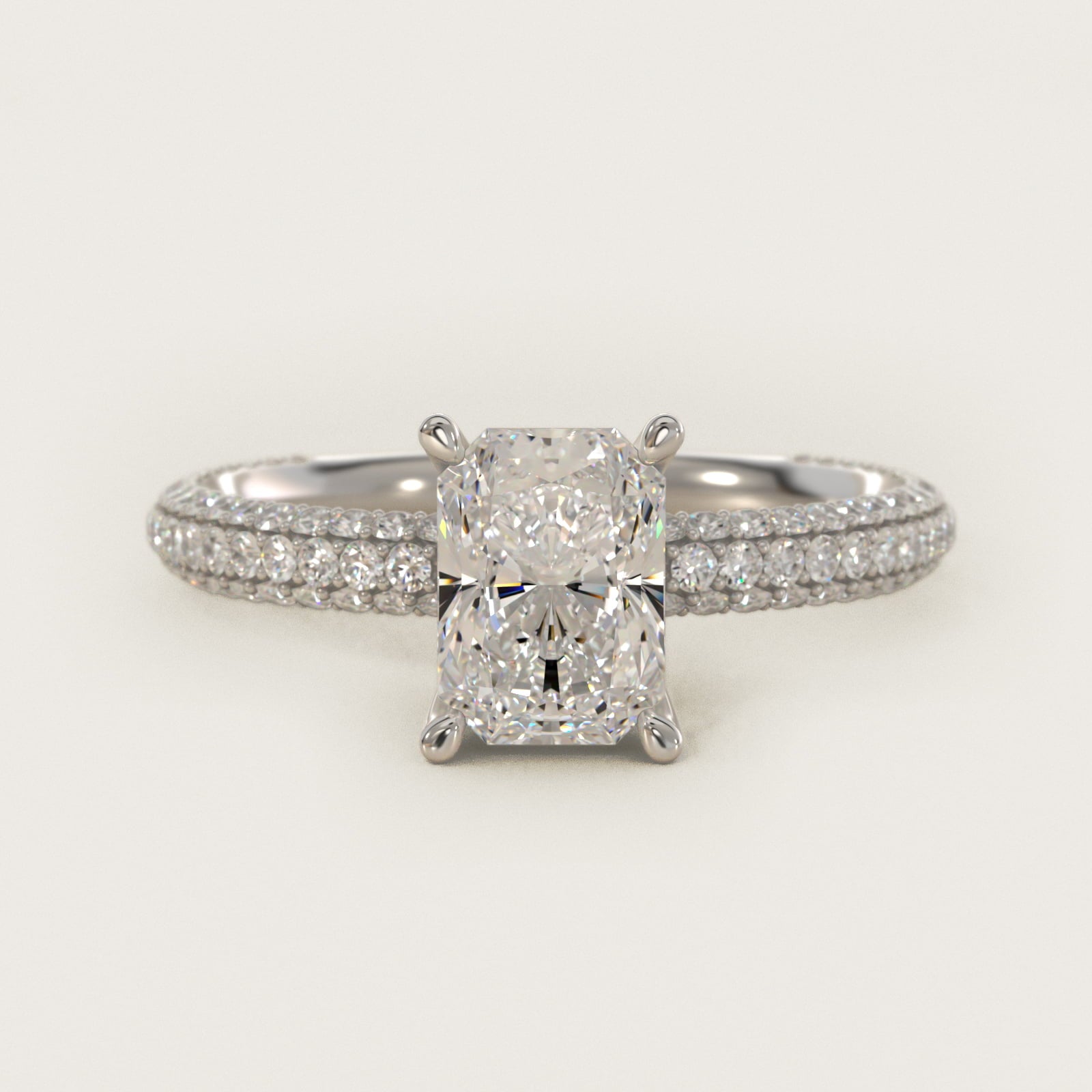 The Gallery Collection™ Rolled MicropavŽ Diamond Engagement Ring in 14k White Gold (3/8 ct. tw.) - Radiant Center