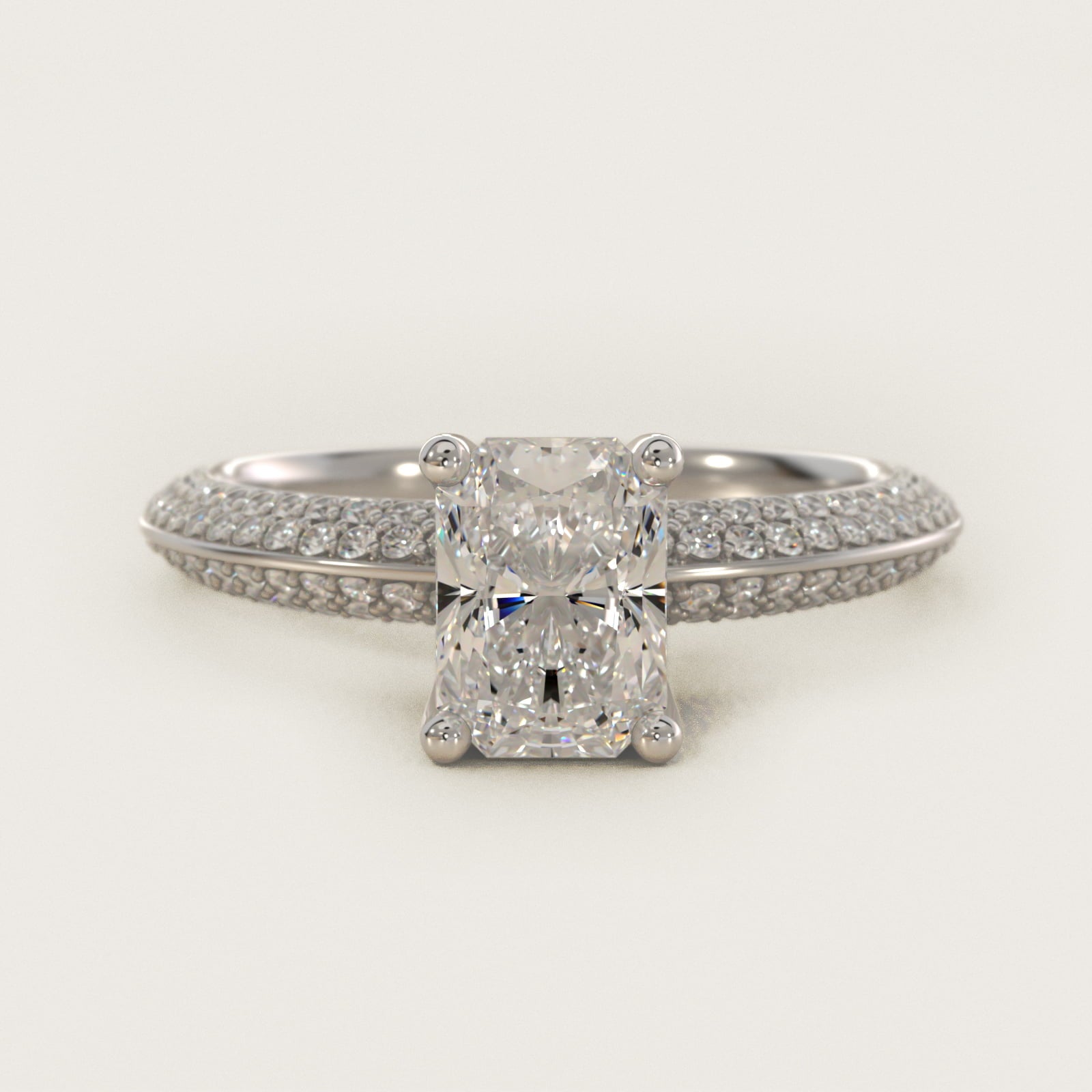 The Gallery Collection™ Knife Edge MicropavŽ Diamond Engagement Ring in 14k White Gold (3/8 ct. tw.) - Radiant Center