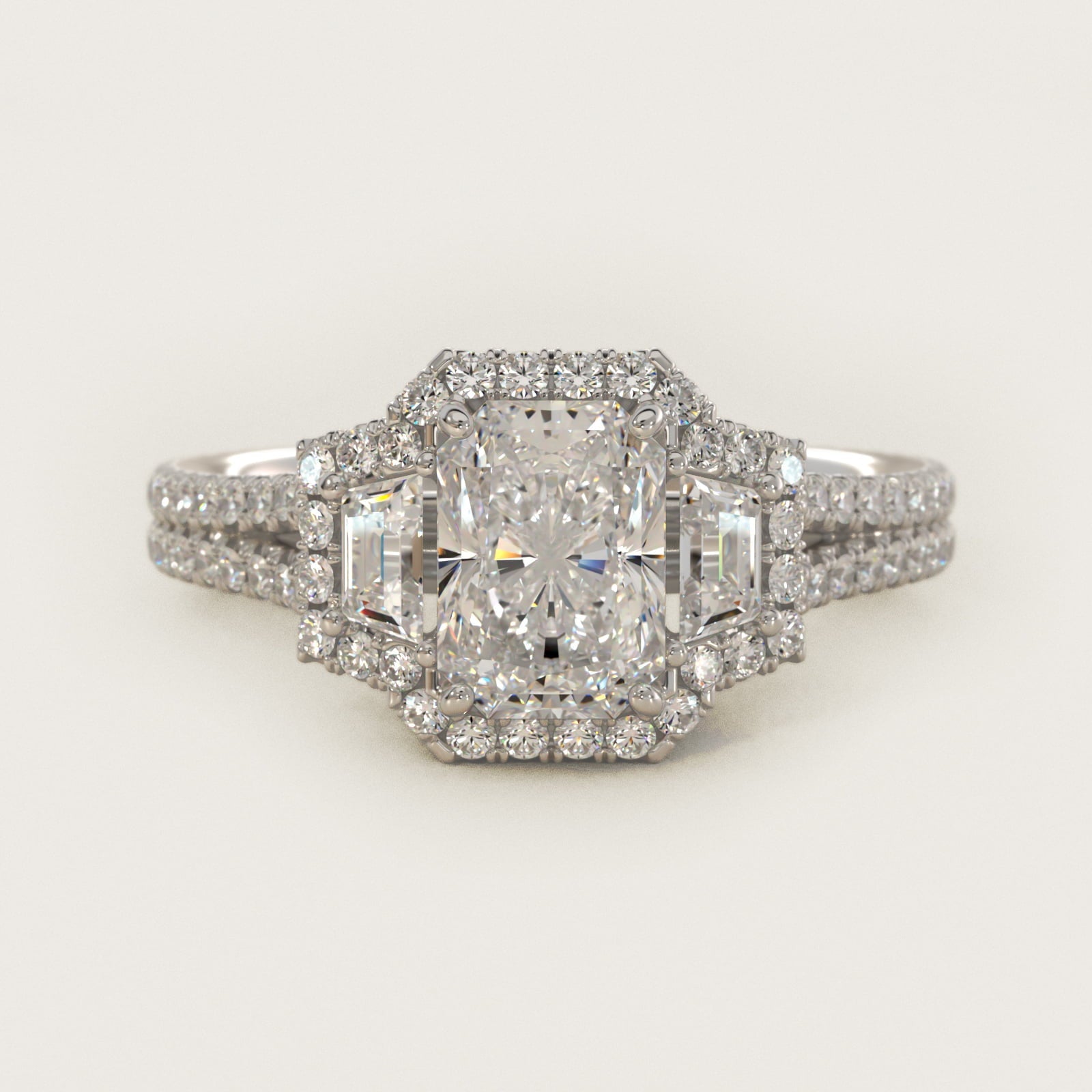 The Gallery Collection? Cathedral Pav? Diamond Engagement Ring in 18k White Gold (5/8 ct. tw.) - Radiant Center