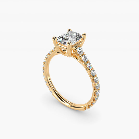 The Gallery Collection™ Cathedral PavŽ Diamond Engagement Ring in 14K Yellow Gold (5/8 ct. tw.) - Radiant Center