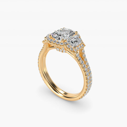 The Gallery Collection™ Vintage Three Stone Trapezoid Diamond Engagement Ring 14k Yellow Gold - Radiant Center