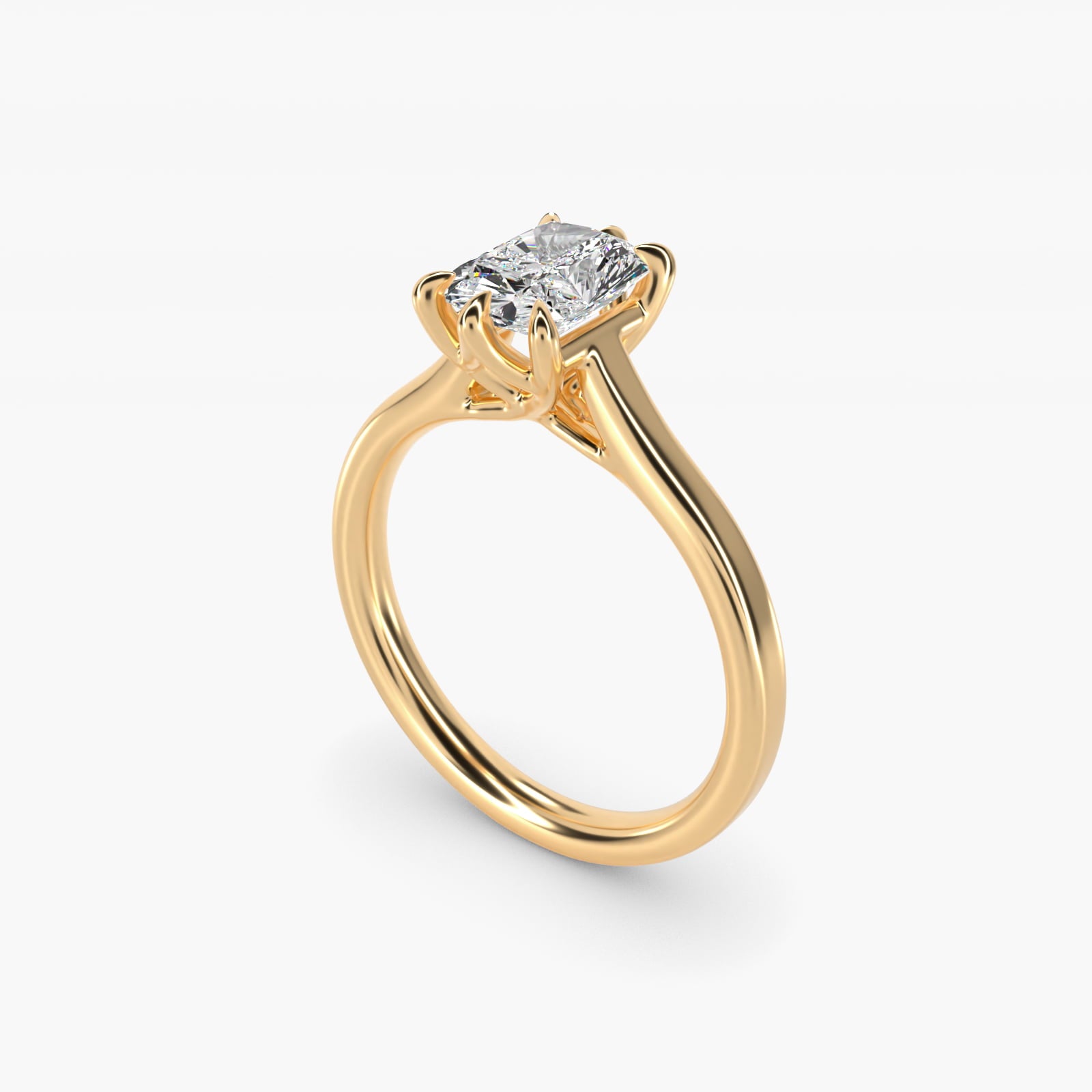 The Gallery Collection Six-Prong Trellis Solitaire Diamond Engagement Ring in 18k Yellow Gold - Radiant Center