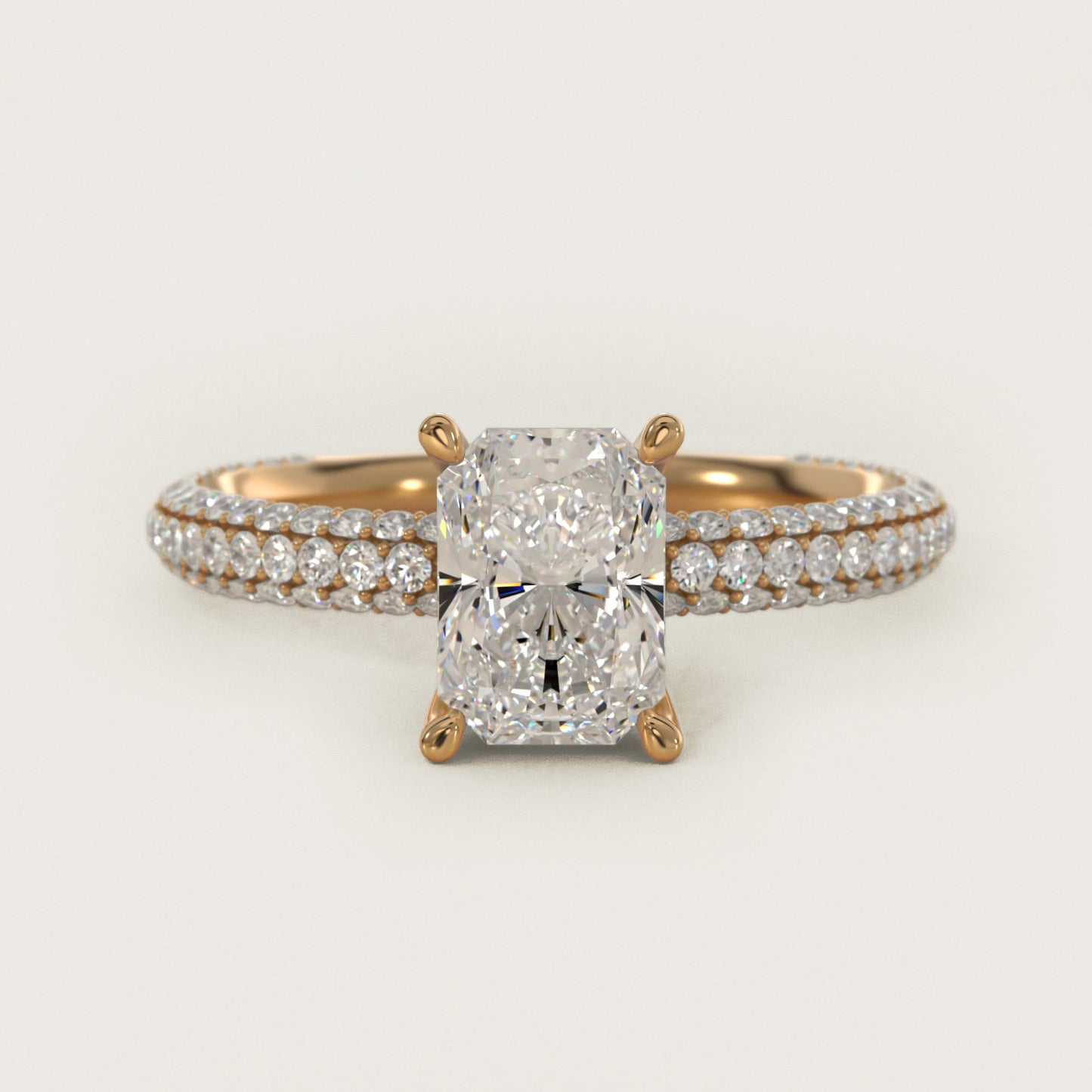 The Gallery Collection™ Rolled MicropavŽ Diamond Engagement Ring in 14K Yellow Gold (3/8 ct. tw.) - Radiant Center