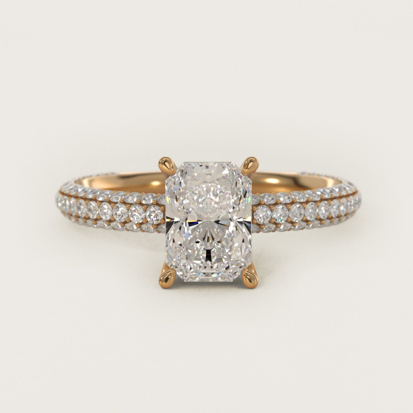 The Gallery Collection™ Rolled MicropavŽ Diamond Engagement Ring in 14K Yellow Gold (3/8 ct. tw.) - Radiant Center