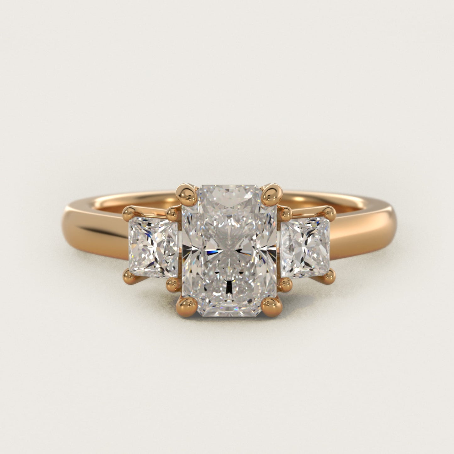 The Gallery Collectionª Princess-Cut Three-Stone Diamond Engagement Ring in 18k Yellow Gold (3/8 ct. tw.) - Radiant Center