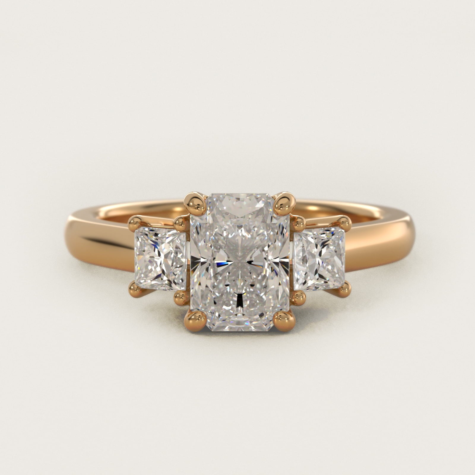 The Gallery Collectionª Princess-Cut Three-Stone Diamond Engagement Ring in 18k Yellow Gold (3/8 ct. tw.) - Radiant Center