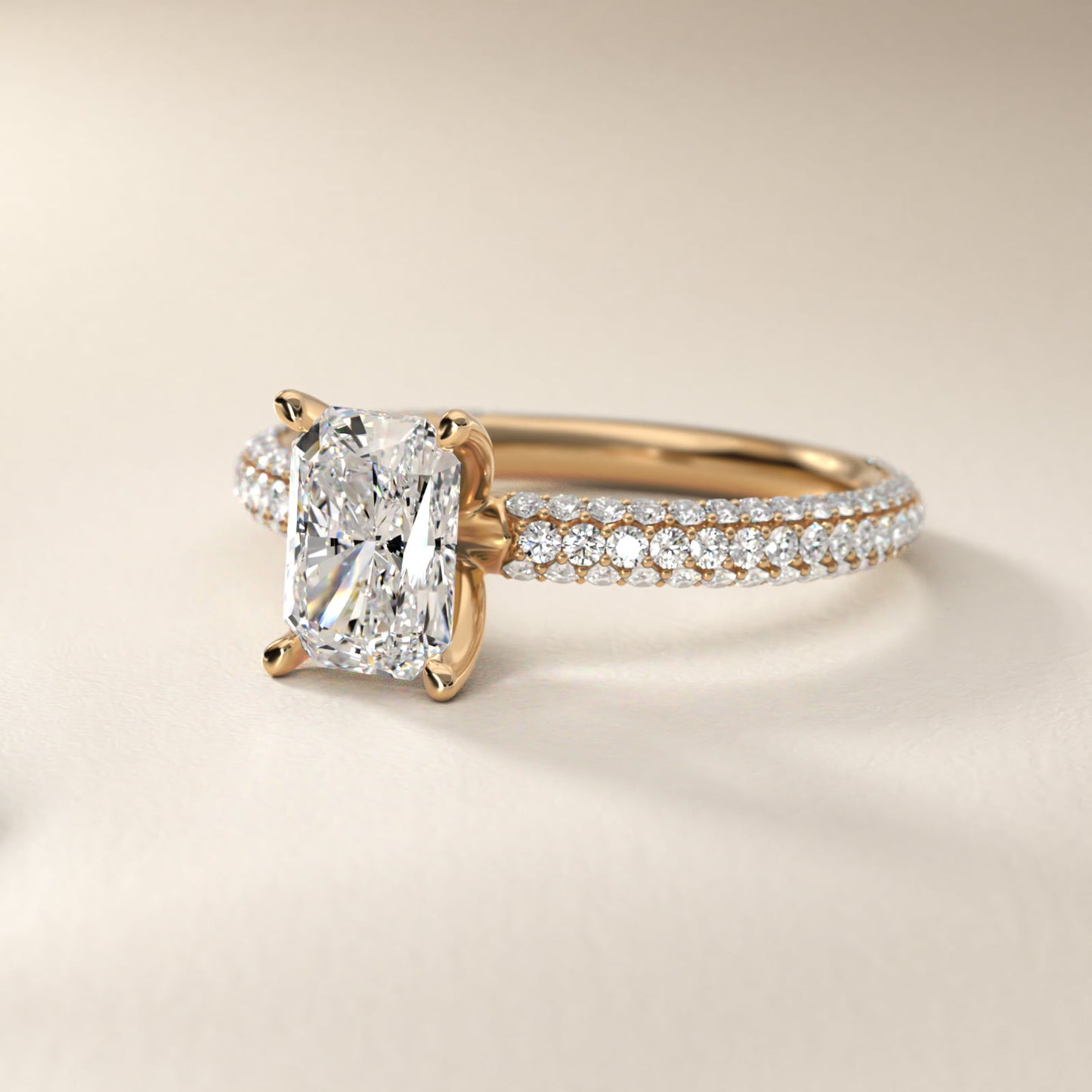 The Gallery Collection™ Rolled MicropavŽ Diamond Engagement Ring in 14K Yellow Gold (3/8 ct. tw.) - Radiant Center