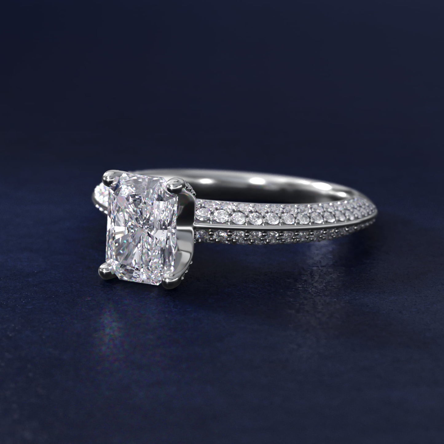 The Gallery Collection™ Knife Edge MicropavŽ Diamond Engagement Ring in Platinum (3/8 ct. tw.) - Radiant Center