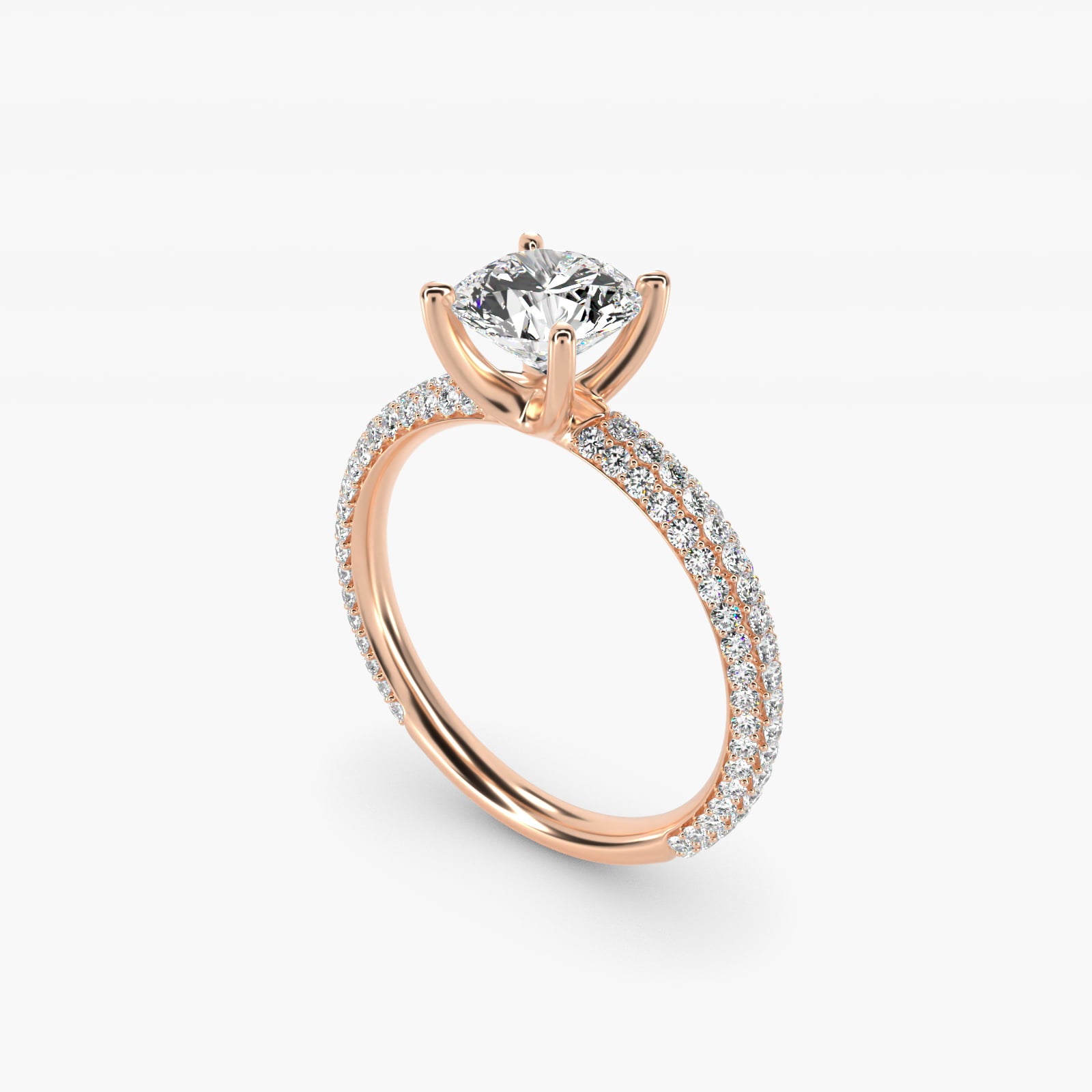 The Gallery Collection™ Rolled MicropavŽ Diamond Engagement Ring in 14k Rose Gold (3/8 ct. tw.) - Round Center