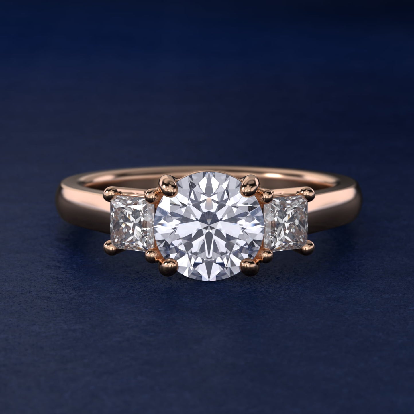 The Gallery Collection™ Princess-Cut Three-Stone Diamond Engagement Ring in 14k Rose Gold (3/8 ct. tw.) - Round Center