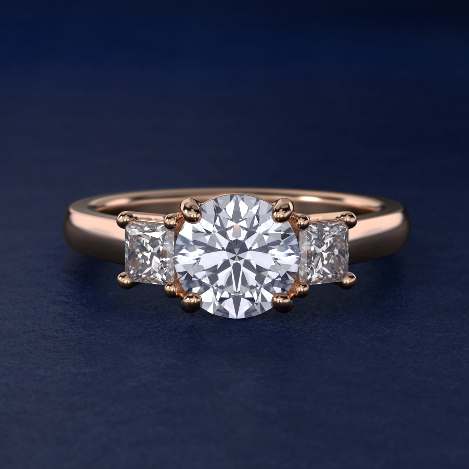 The Gallery Collection™ Princess-Cut Three-Stone Diamond Engagement Ring in 14k Rose Gold (3/8 ct. tw.) - Round Center