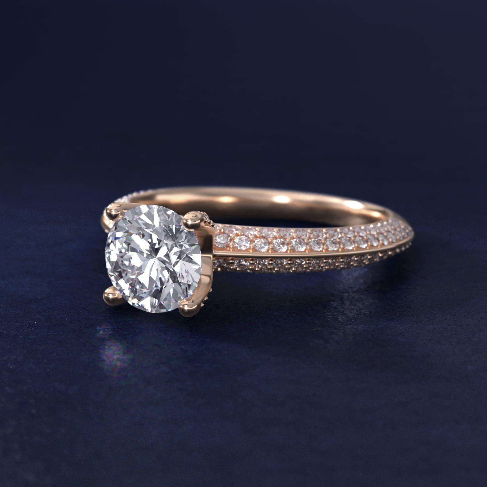 The Gallery Collection™ Knife Edge MicropavŽ Diamond Engagement Ring in 14k Rose Gold (3/8 ct. tw.) - Round Center