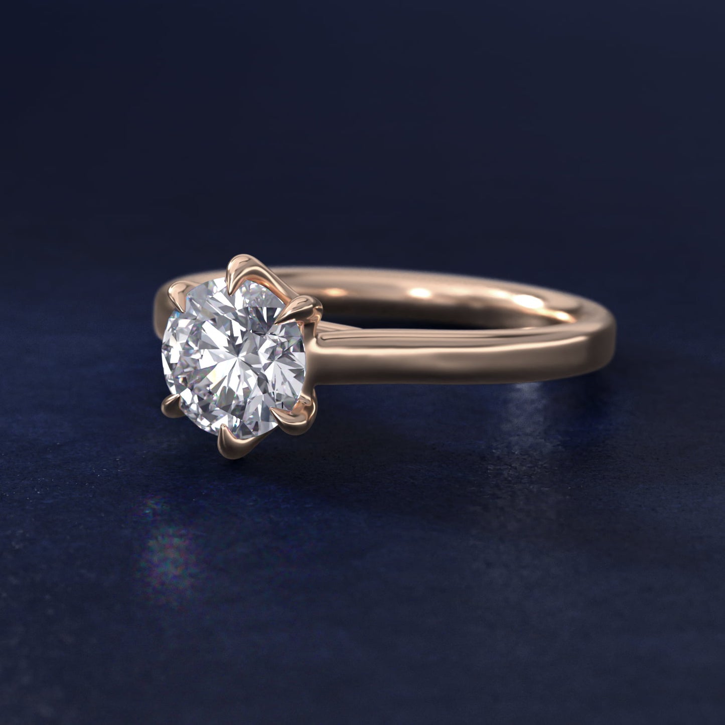 The Gallery Collection Six-Prong Trellis Solitaire Diamond Engagement Ring in 14k Rose Gold - Round Center