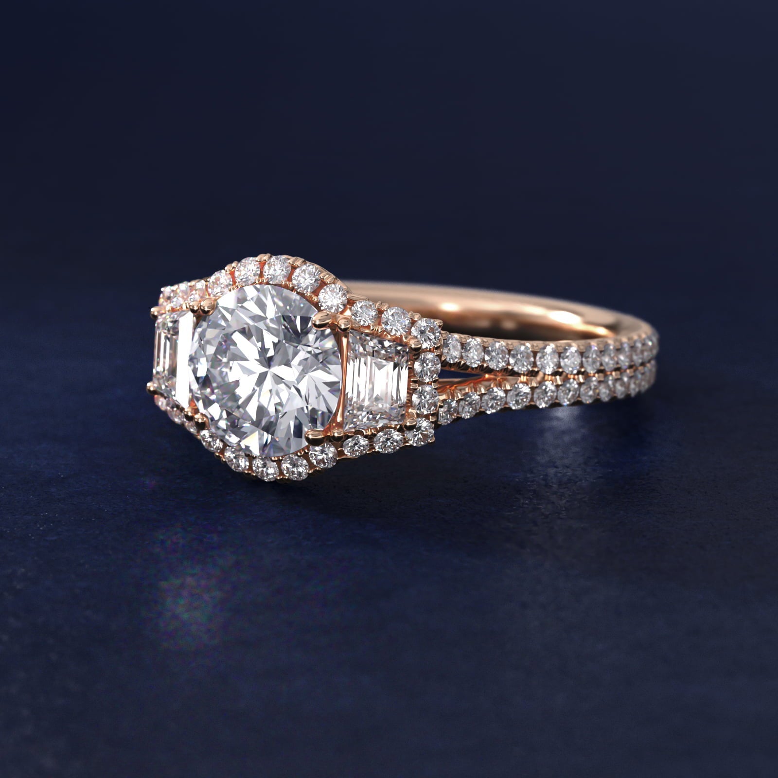 The Gallery Collection? Rolled Micropav? Diamond Engagement Ring in 18k Rose Gold (3/8 ct. tw.) - Round Center