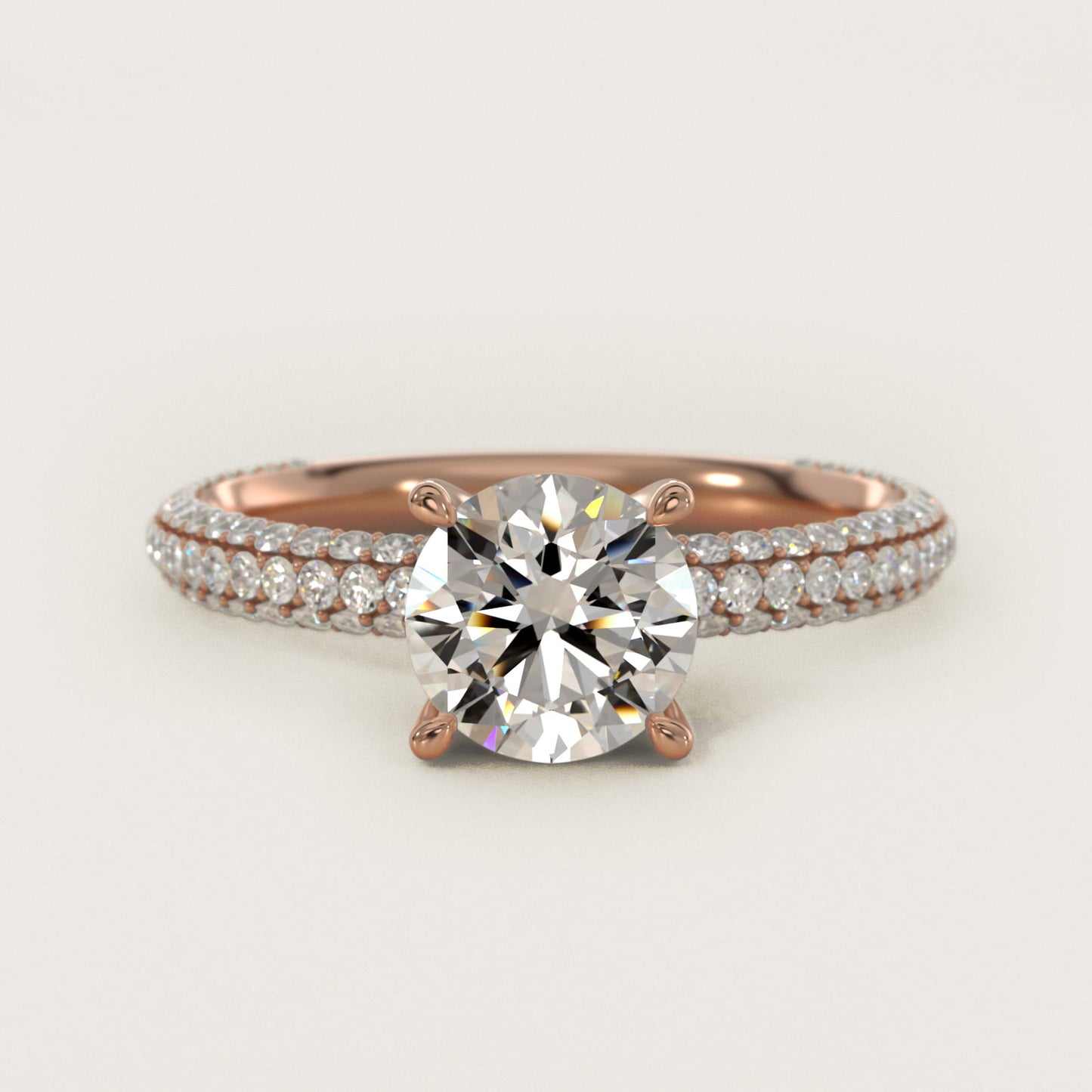 The Gallery Collection™ Rolled MicropavŽ Diamond Engagement Ring in 14k Rose Gold (3/8 ct. tw.) - Round Center